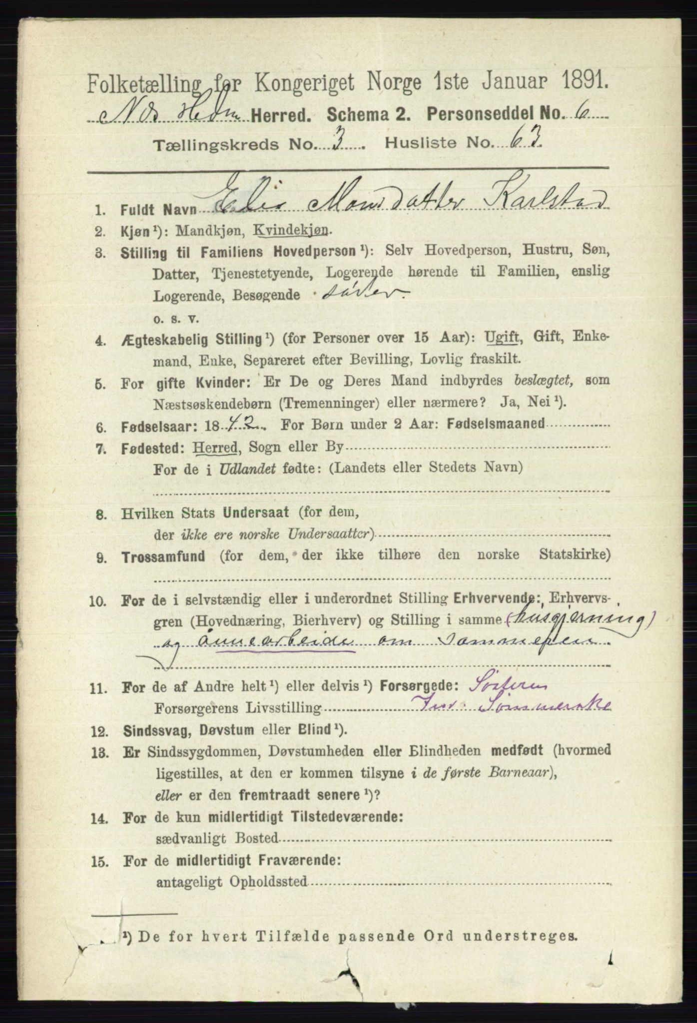 RA, 1891 census for 0411 Nes, 1891, p. 1950