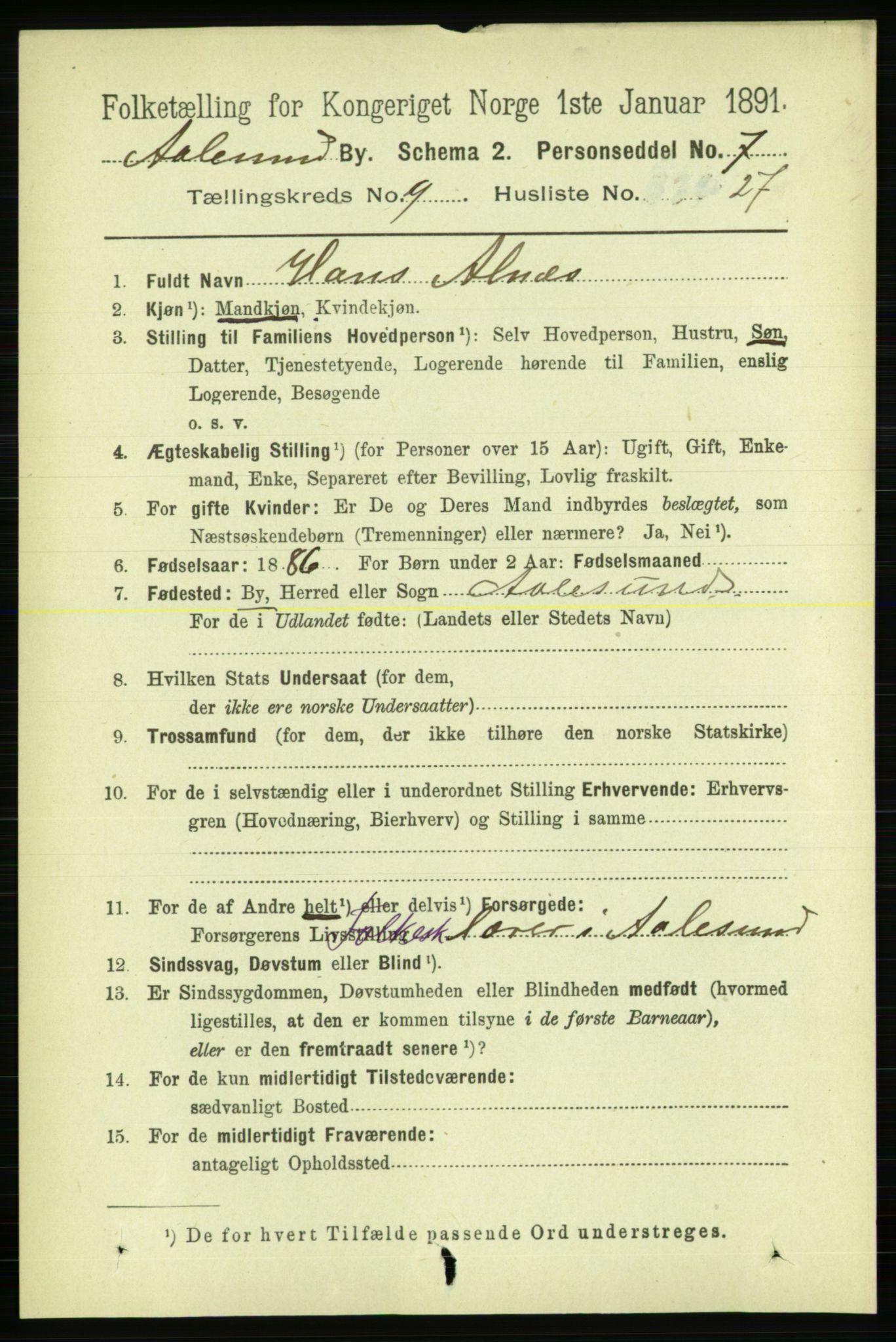 RA, 1891 census for 1501 Ålesund, 1891, p. 6614