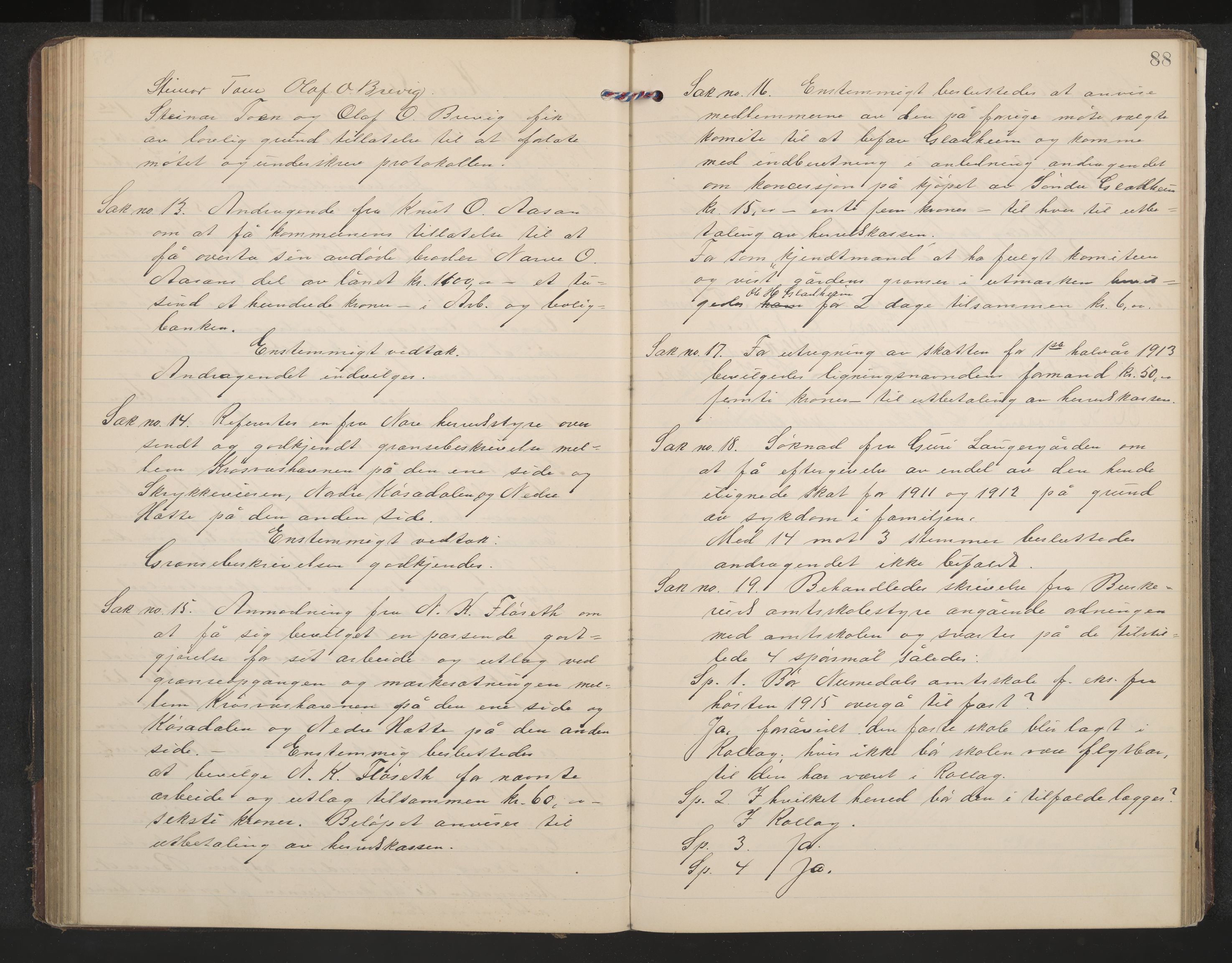 Rollag formannskap og sentraladministrasjon, IKAK/0632021-2/A/Aa/L0005: Møtebok, 1909-1915, p. 88