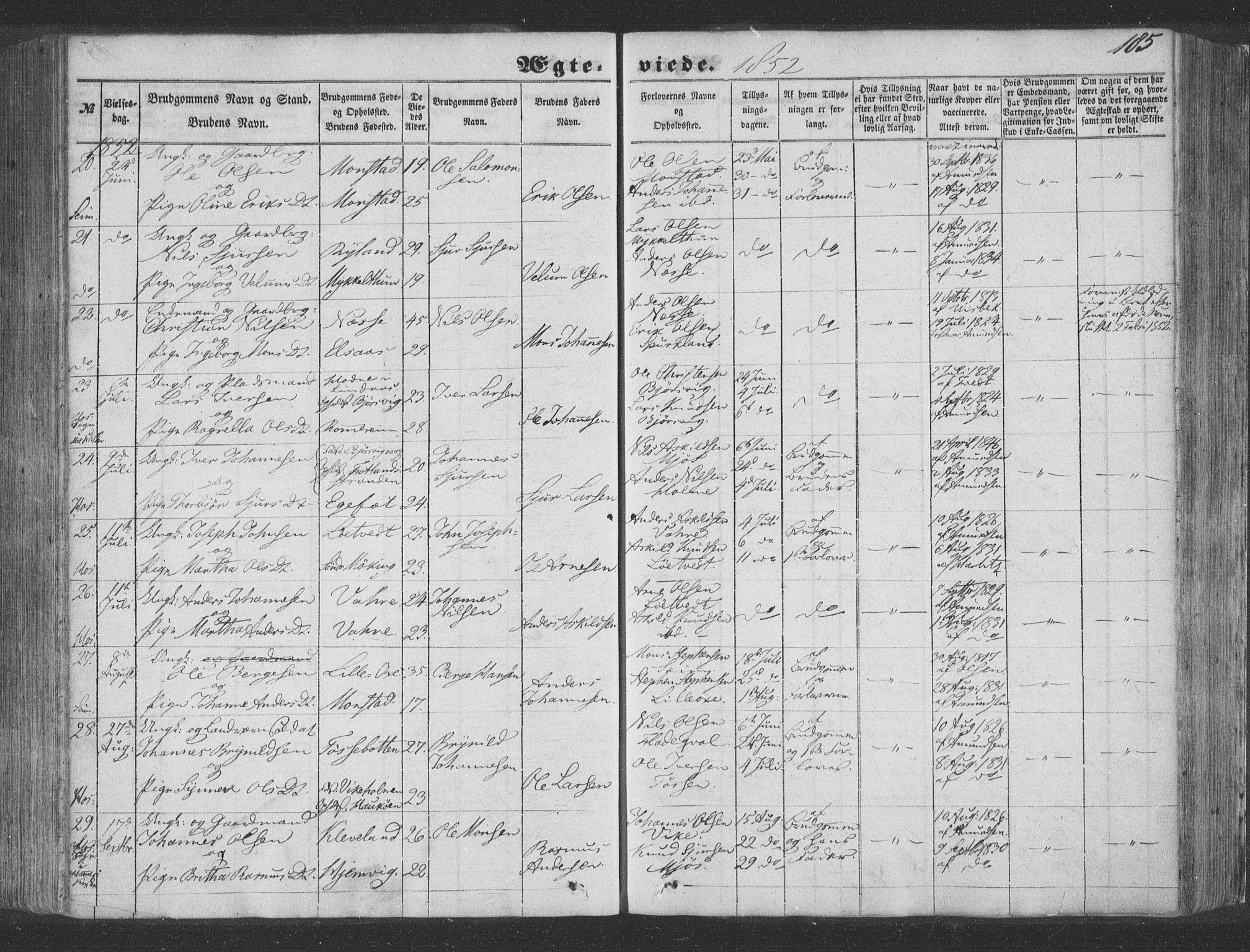 Hosanger sokneprestembete, AV/SAB-A-75801/H/Haa: Parish register (official) no. A 8, 1849-1863, p. 185