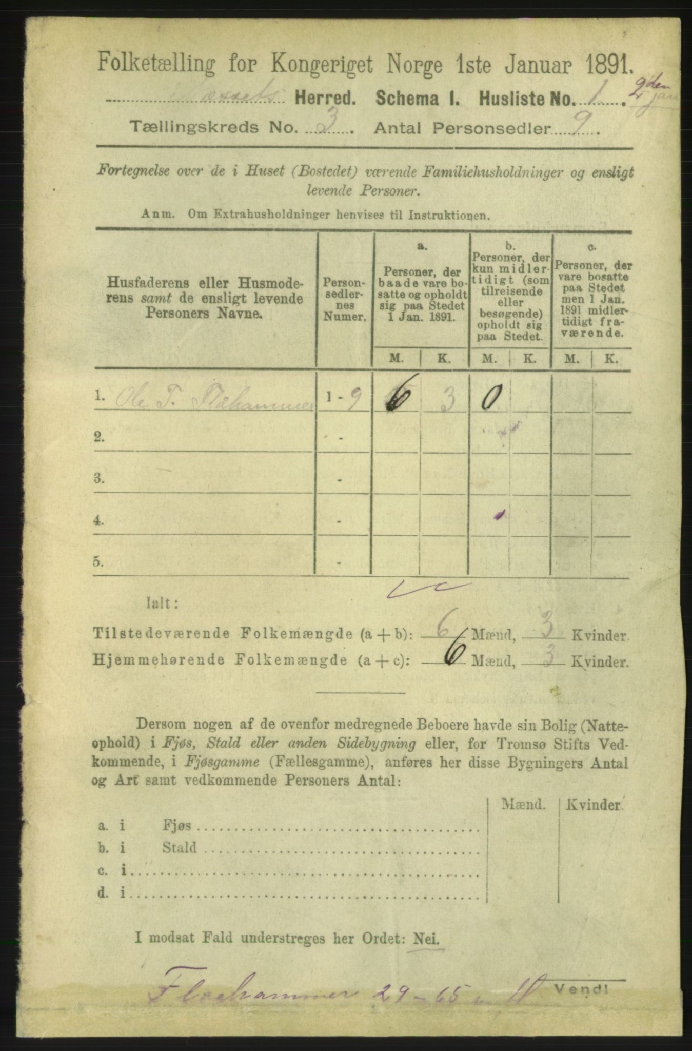 RA, 1891 census for 1543 Nesset, 1891, p. 1037