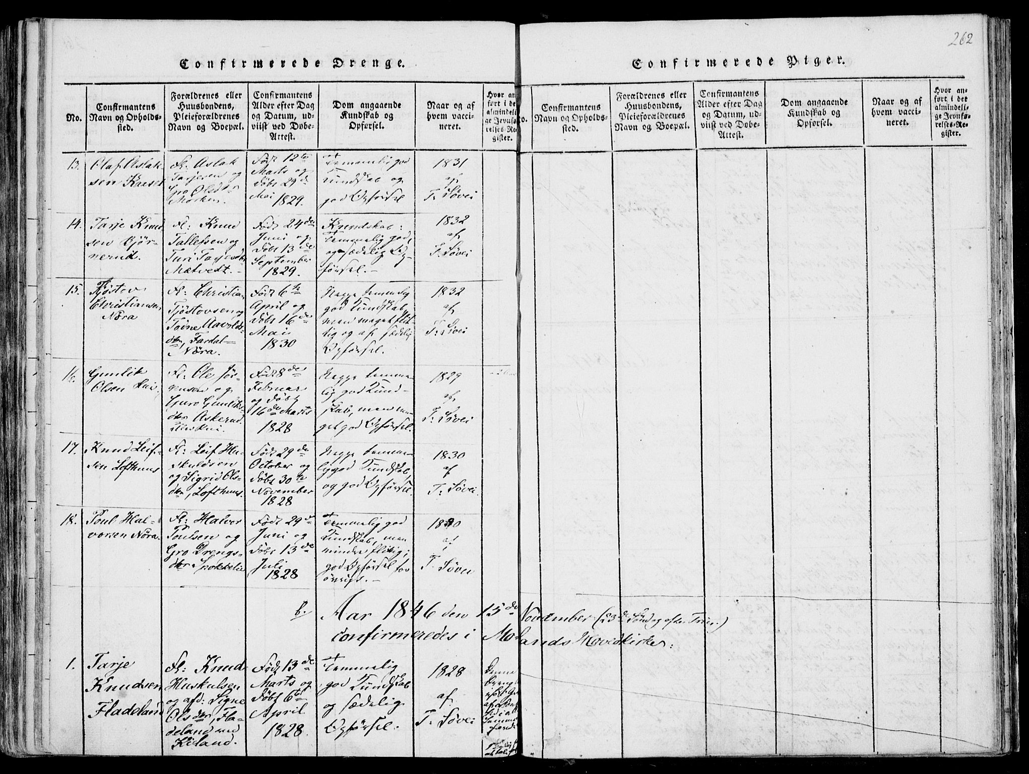Fyresdal kirkebøker, SAKO/A-263/F/Fa/L0004: Parish register (official) no. I 4, 1815-1854, p. 262