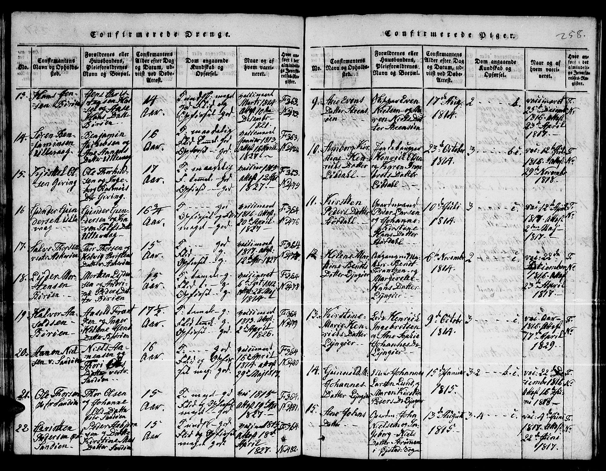 Dypvåg sokneprestkontor, AV/SAK-1111-0007/F/Fb/Fba/L0009: Parish register (copy) no. B 9, 1816-1842, p. 258