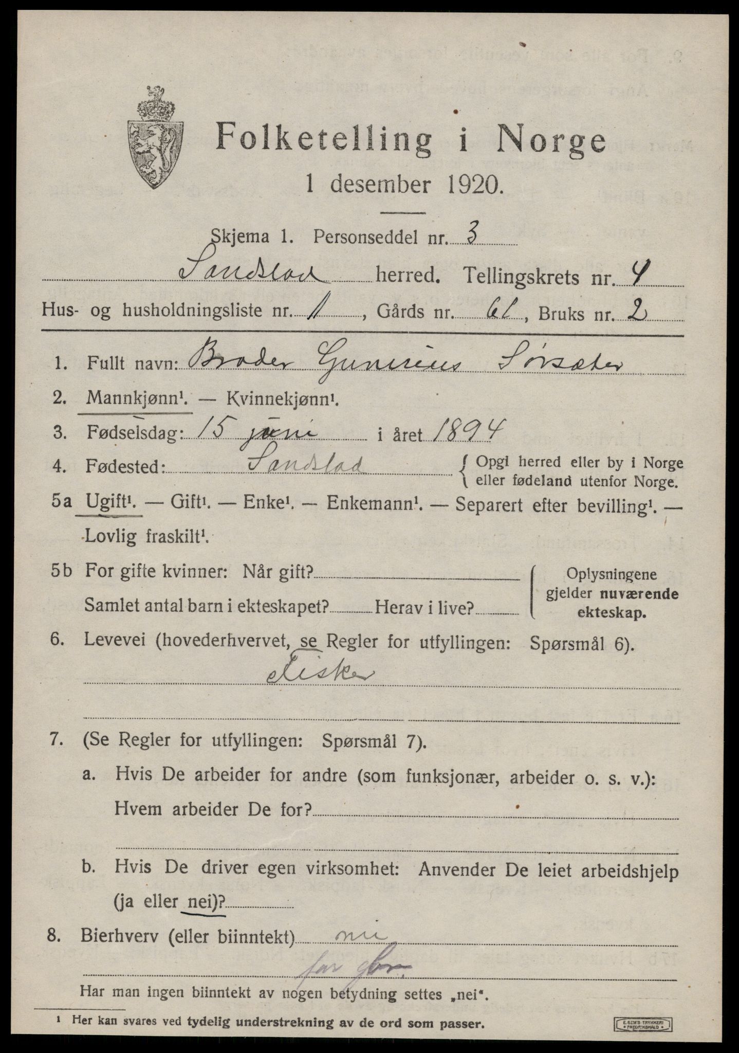 SAT, 1920 census for Sandstad, 1920, p. 1935