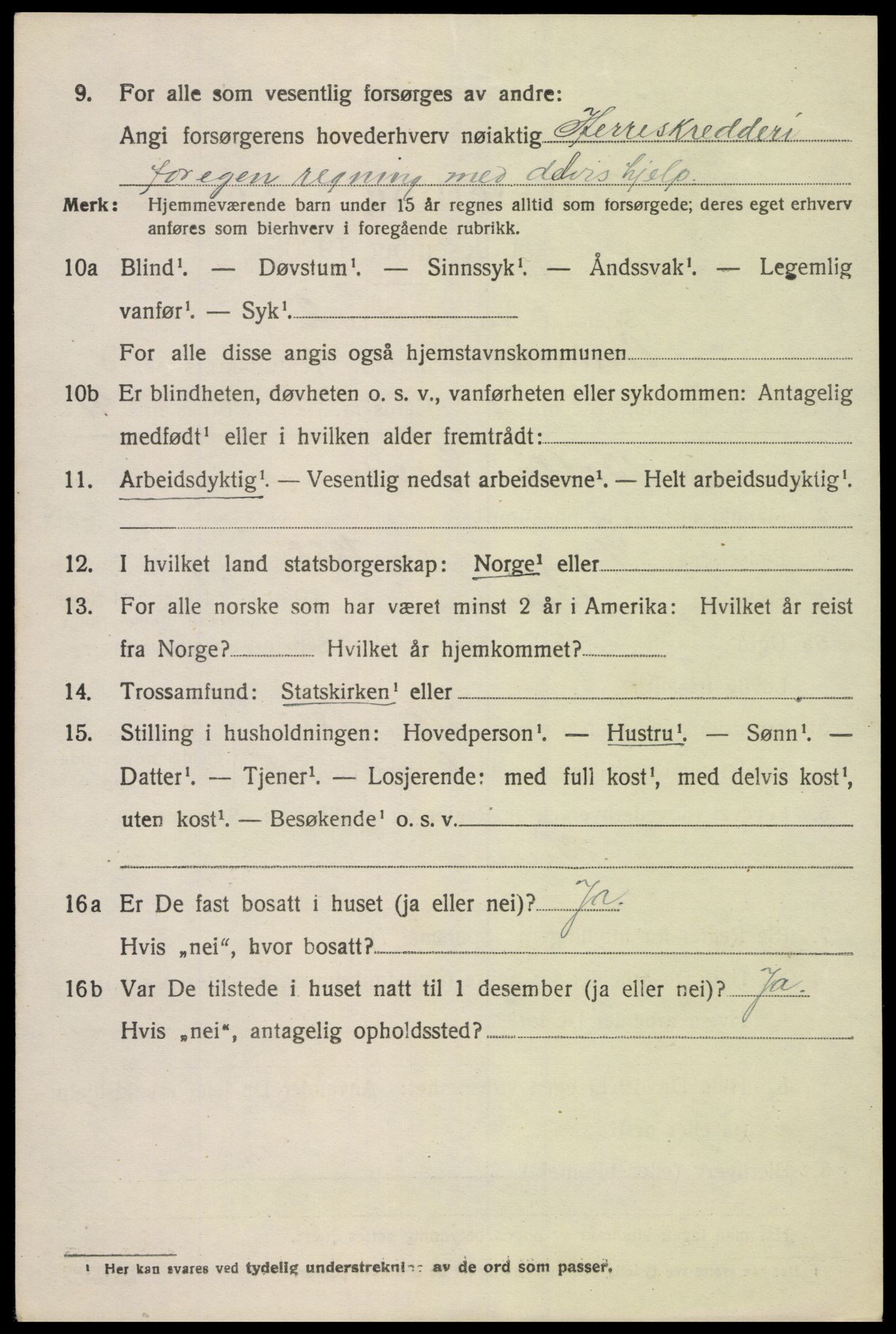 SAK, 1920 census for Vennesla, 1920, p. 3239