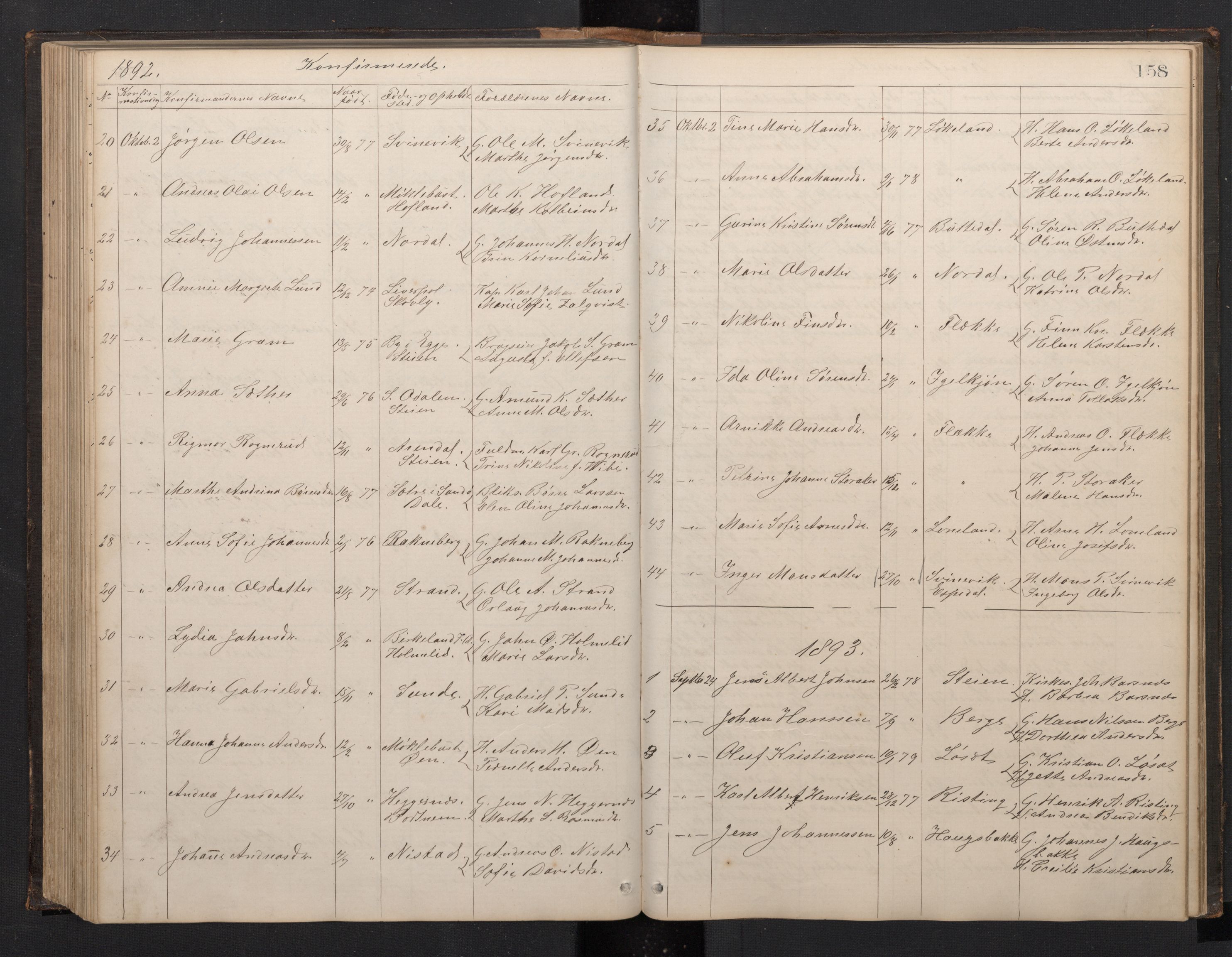 Fjaler sokneprestembete, SAB/A-79801/H/Hab/Habc/L0002: Parish register (copy) no. C 2, 1879-1893, p. 157b-158a