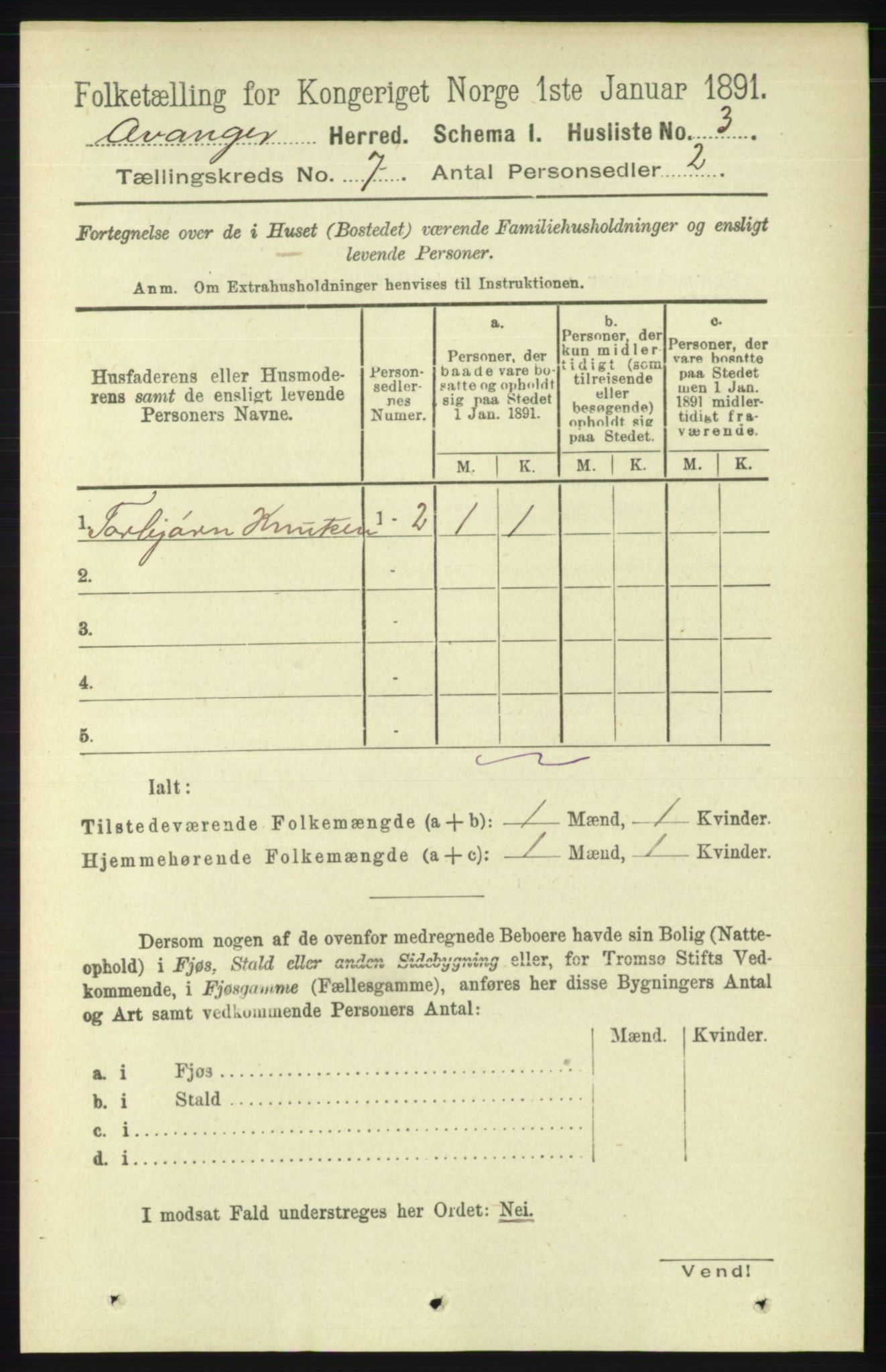 RA, 1891 census for 1237 Evanger, 1891, p. 1813