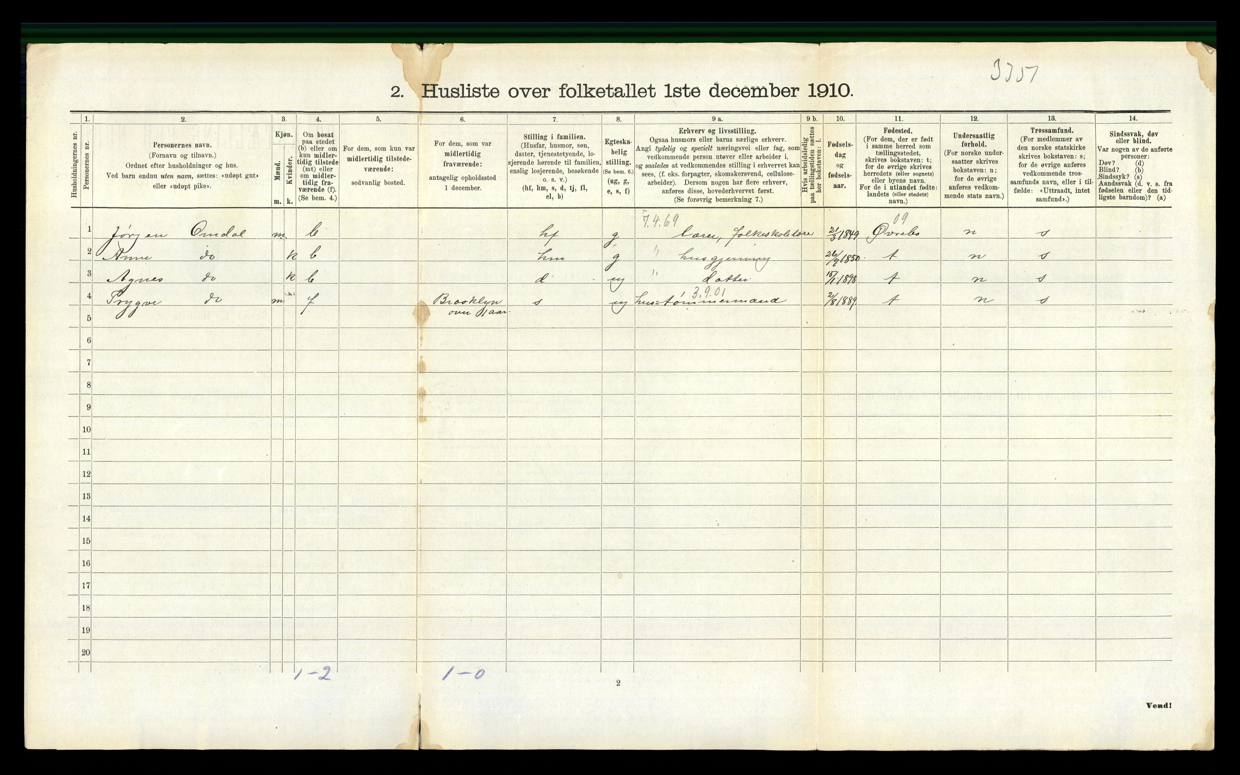 RA, 1910 census for Høvåg, 1910, p. 490