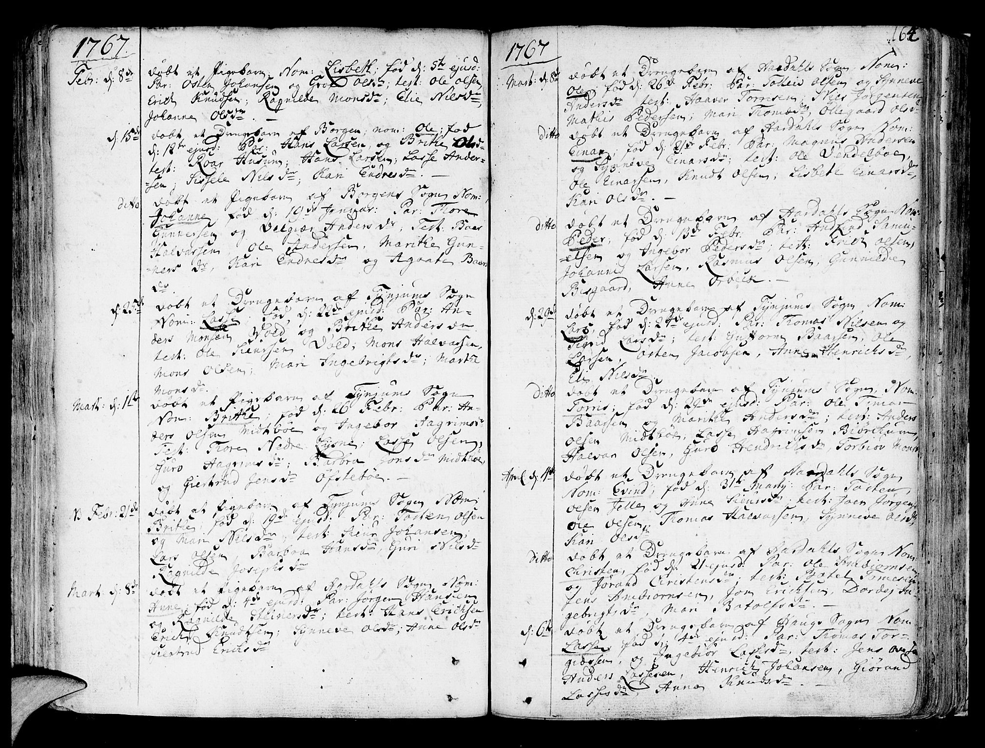 Lærdal sokneprestembete, SAB/A-81201: Parish register (official) no. A 2, 1752-1782, p. 164