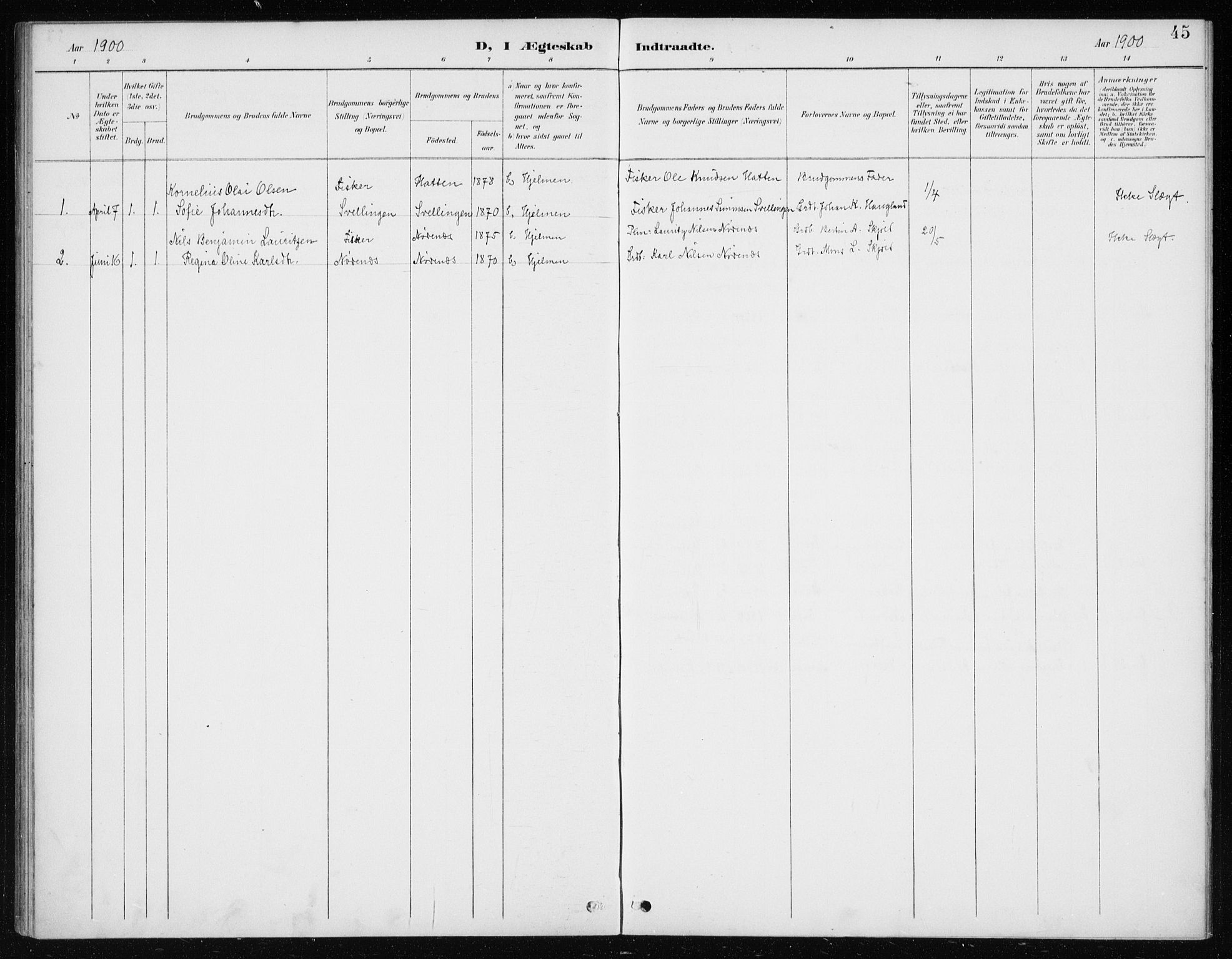 Manger sokneprestembete, SAB/A-76801/H/Haa: Parish register (official) no. E  2, 1891-1902, p. 45