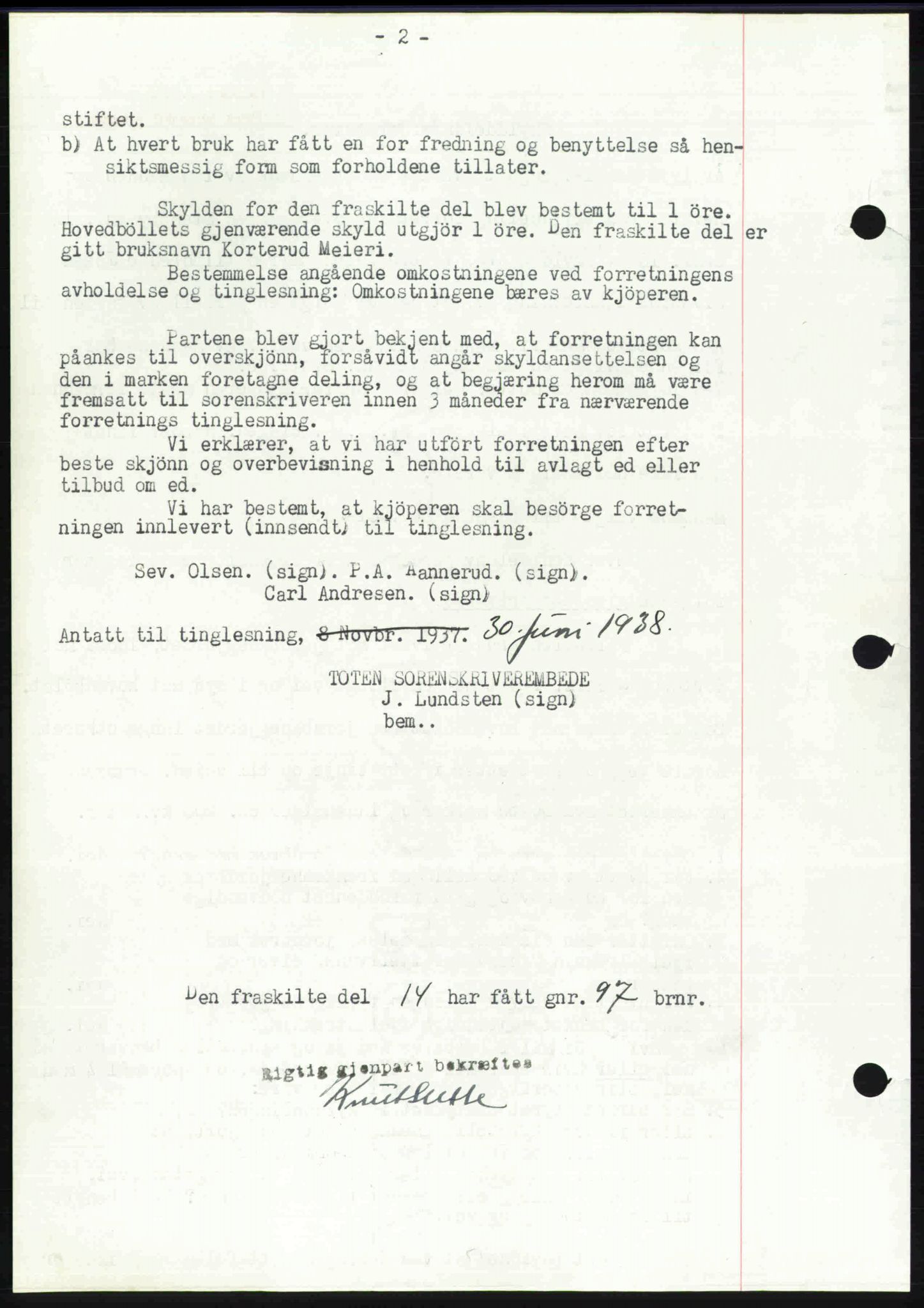 Toten tingrett, SAH/TING-006/H/Hb/Hbc/L0004: Mortgage book no. Hbc-04, 1938-1938, Diary no: : 1295/1938