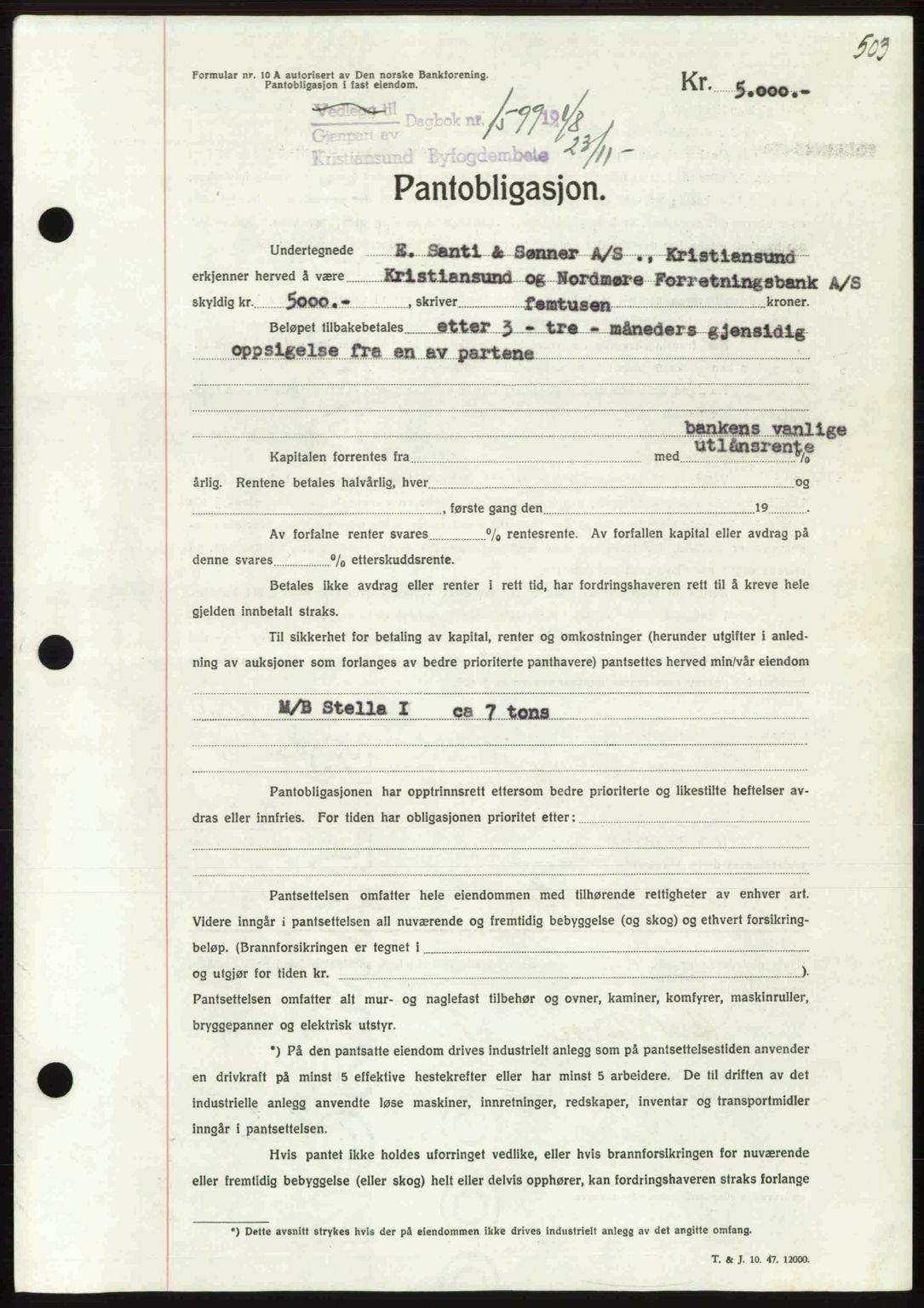 Kristiansund byfogd, AV/SAT-A-4587/A/27: Mortgage book no. 44, 1947-1948, Diary no: : 1599/1948