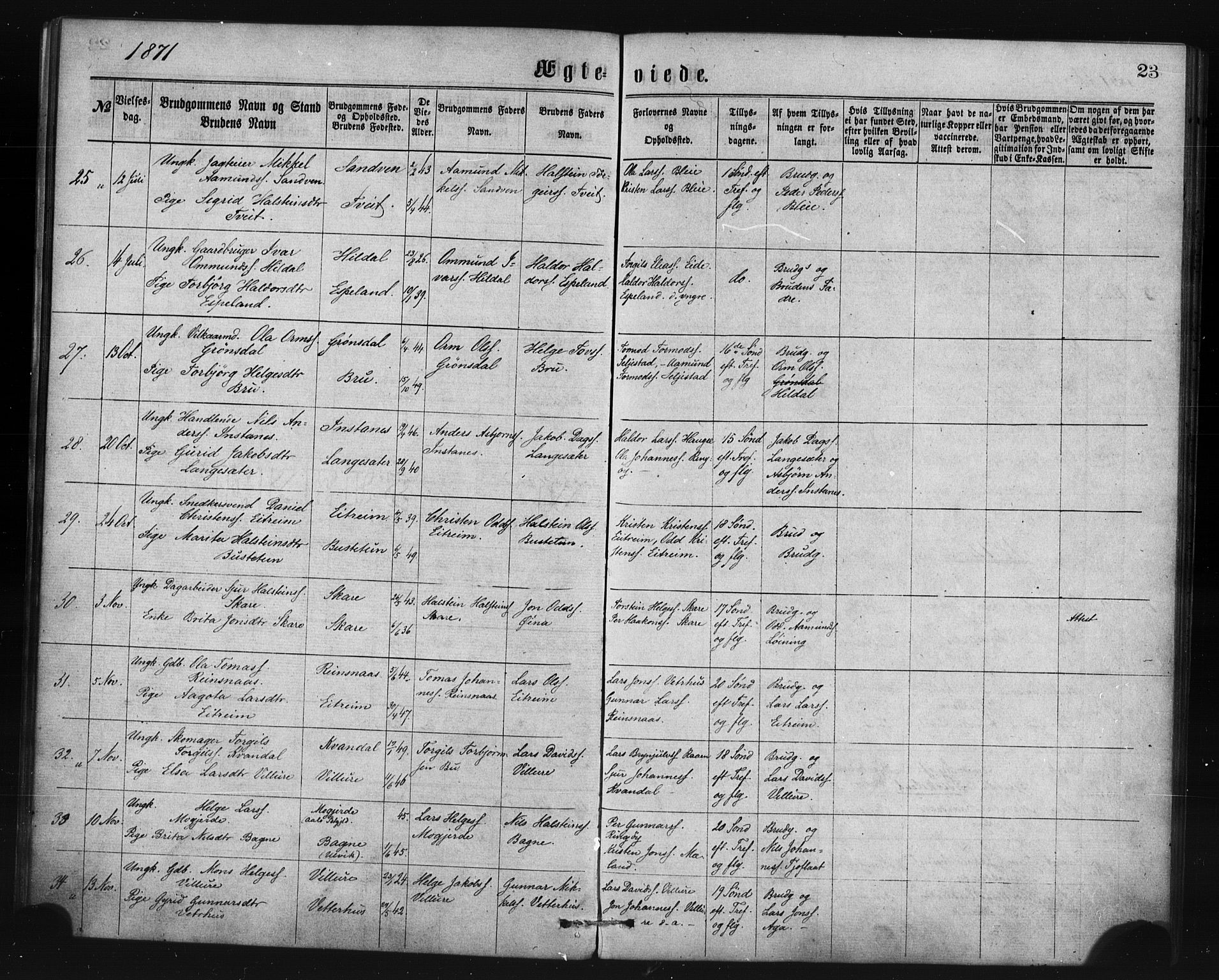 Ullensvang sokneprestembete, SAB/A-78701/H/Haa: Parish register (official) no. A 14, 1867-1882, p. 23