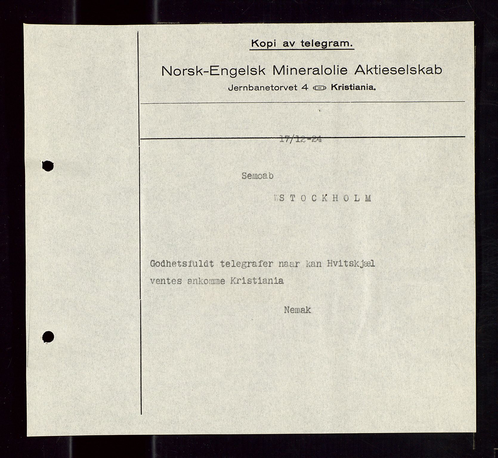 Pa 1521 - A/S Norske Shell, SAST/A-101915/E/Ea/Eaa/L0013: Sjefskorrespondanse, 1924, p. 184