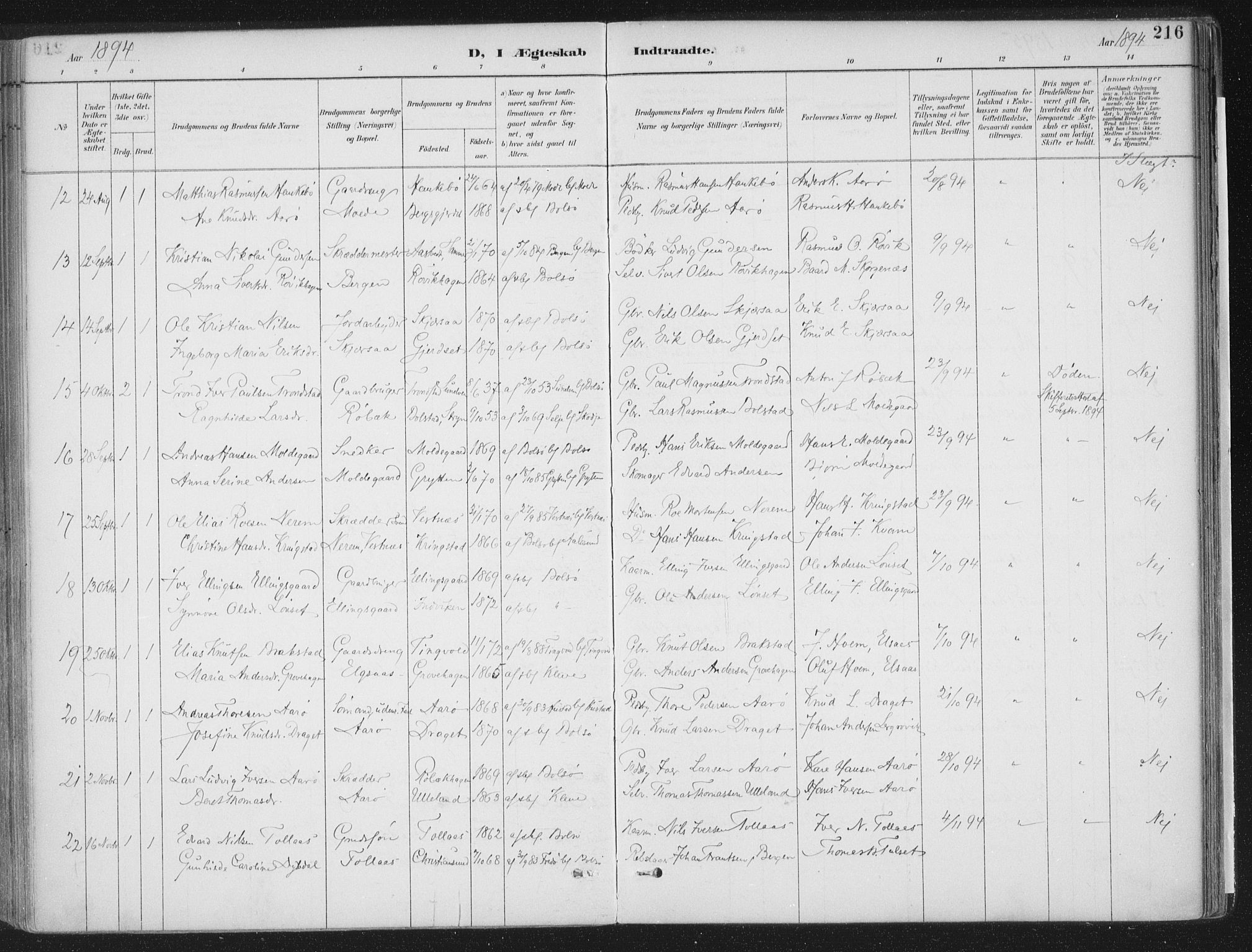 Ministerialprotokoller, klokkerbøker og fødselsregistre - Møre og Romsdal, AV/SAT-A-1454/555/L0658: Parish register (official) no. 555A09, 1887-1917, p. 216