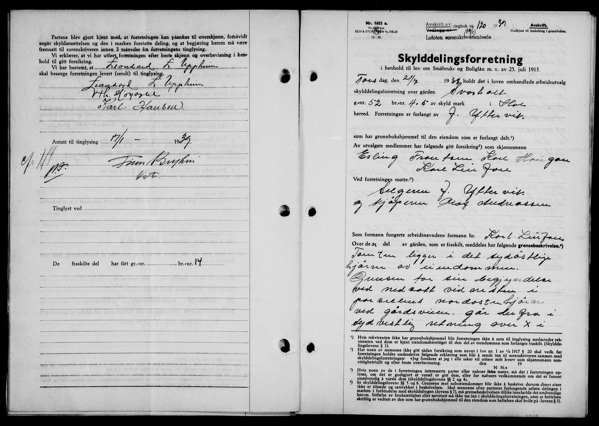 Lofoten sorenskriveri, SAT/A-0017/1/2/2C/L0005a: Mortgage book no. 5a, 1939-1939, Diary no: : 120/1939