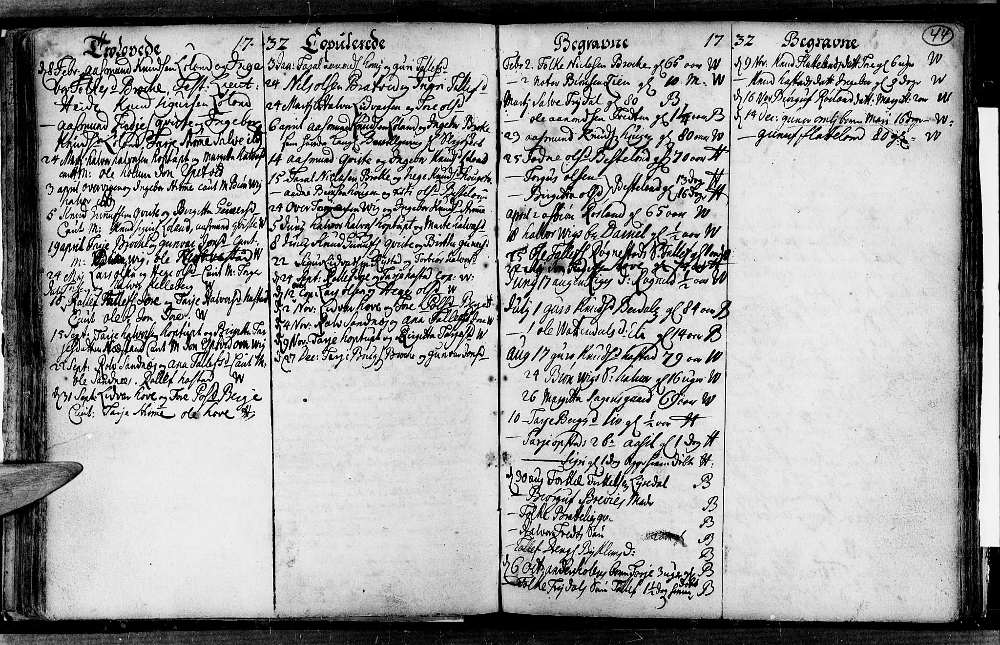 Valle sokneprestkontor, AV/SAK-1111-0044/F/Fa/Fac/L0001: Parish register (official) no. A 1, 1714-1745, p. 44