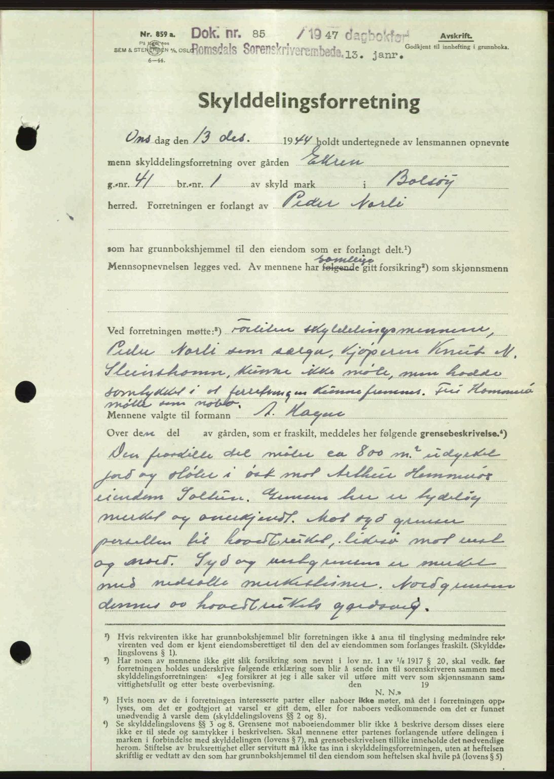 Romsdal sorenskriveri, SAT/A-4149/1/2/2C: Mortgage book no. A22, 1947-1947, Diary no: : 85/1947