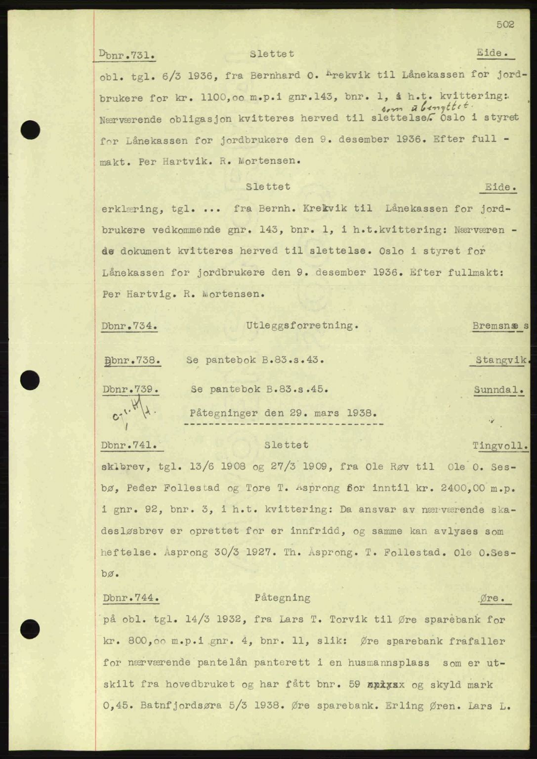 Nordmøre sorenskriveri, AV/SAT-A-4132/1/2/2Ca: Mortgage book no. C80, 1936-1939, Diary no: : 731/1938