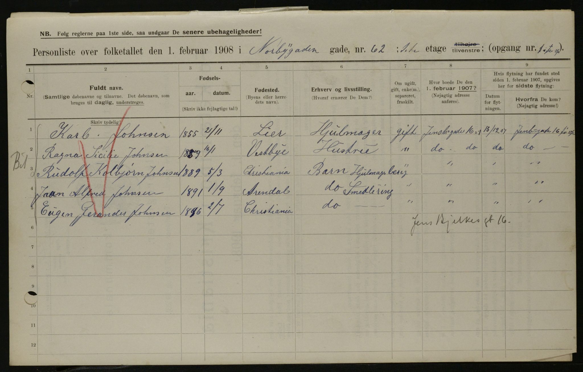 OBA, Municipal Census 1908 for Kristiania, 1908, p. 64790