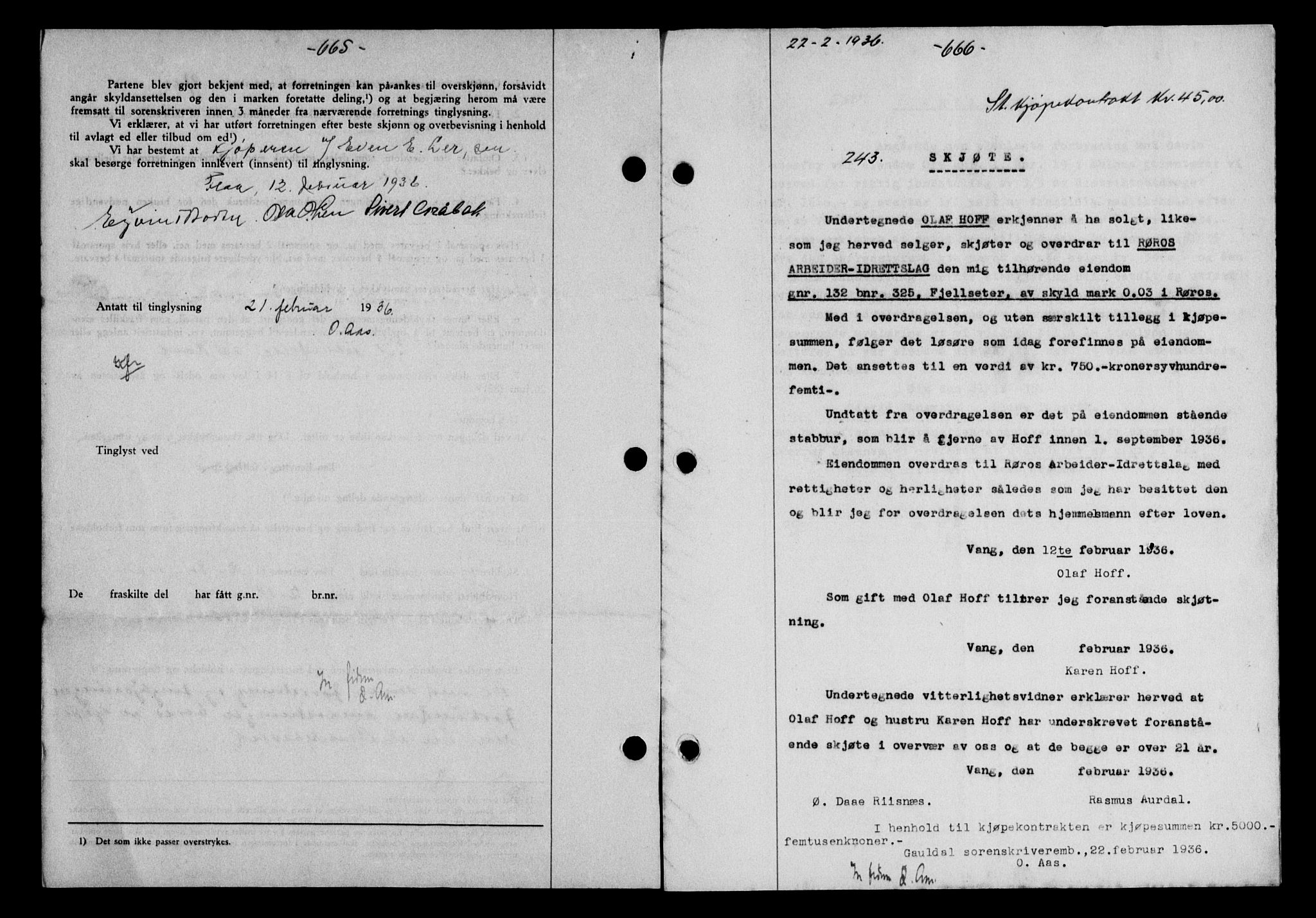 Gauldal sorenskriveri, SAT/A-0014/1/2/2C/L0045: Mortgage book no. 47-49, 1935-1936, Deed date: 22.02.1936