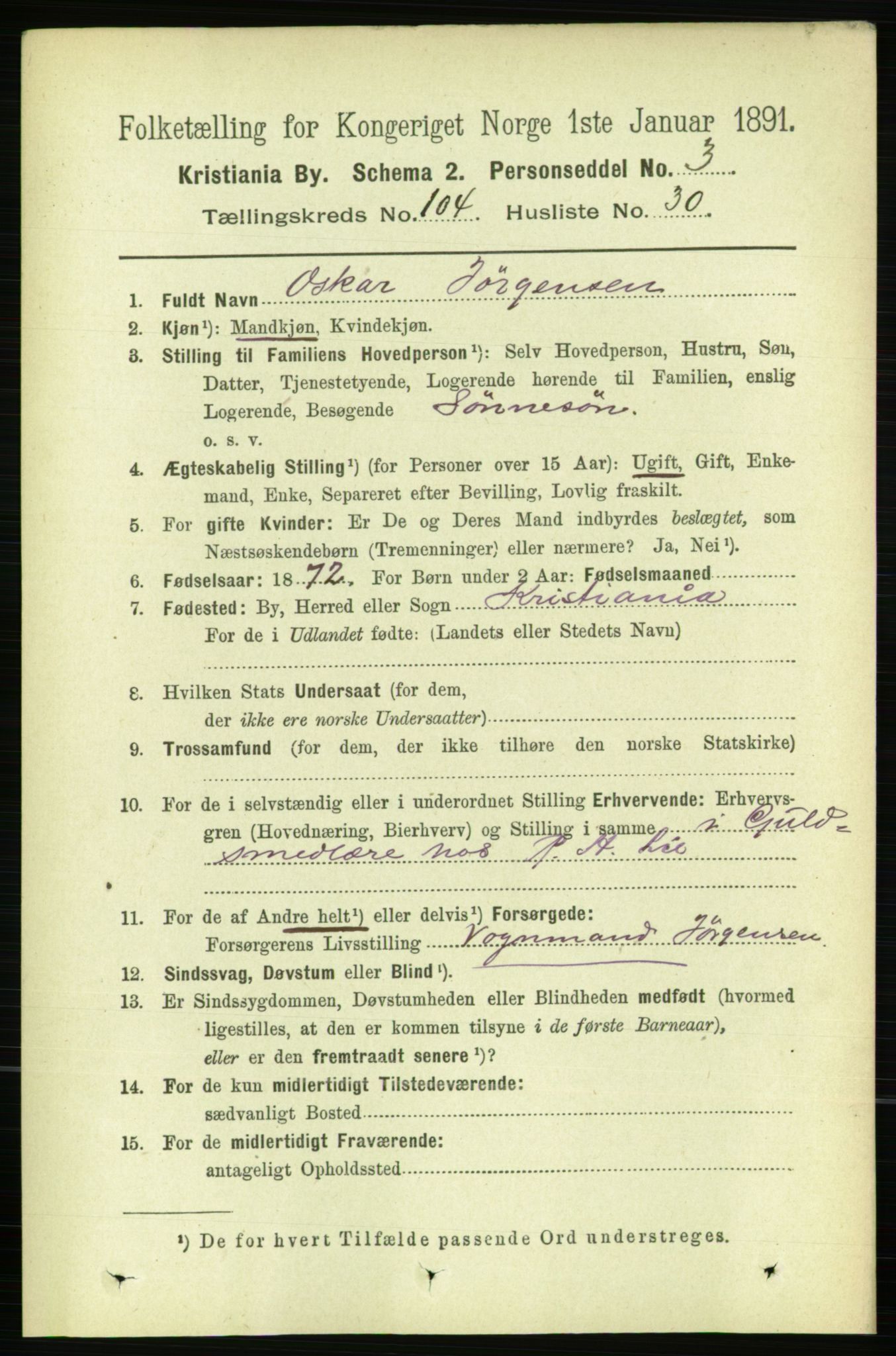 RA, 1891 census for 0301 Kristiania, 1891, p. 52785