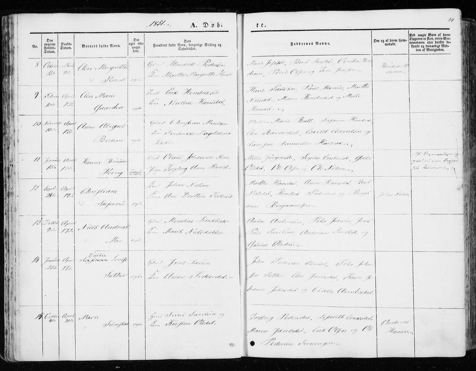Ministerialprotokoller, klokkerbøker og fødselsregistre - Sør-Trøndelag, SAT/A-1456/657/L0704: Parish register (official) no. 657A05, 1846-1857, p. 44