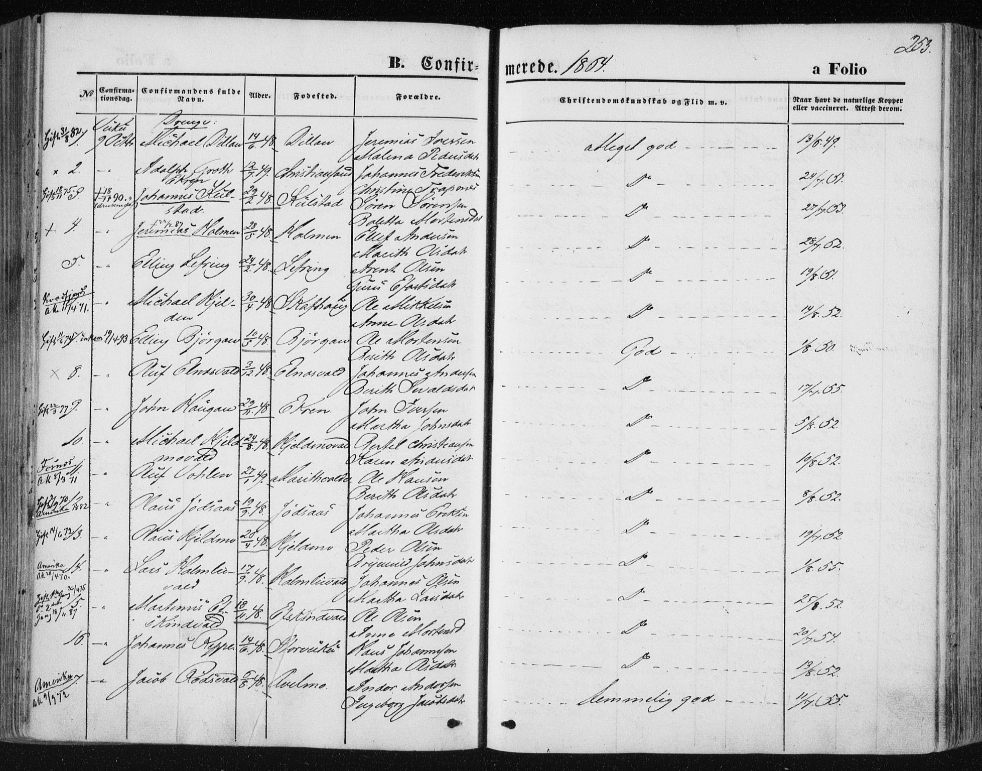 Ministerialprotokoller, klokkerbøker og fødselsregistre - Nord-Trøndelag, AV/SAT-A-1458/723/L0241: Parish register (official) no. 723A10, 1860-1869, p. 253