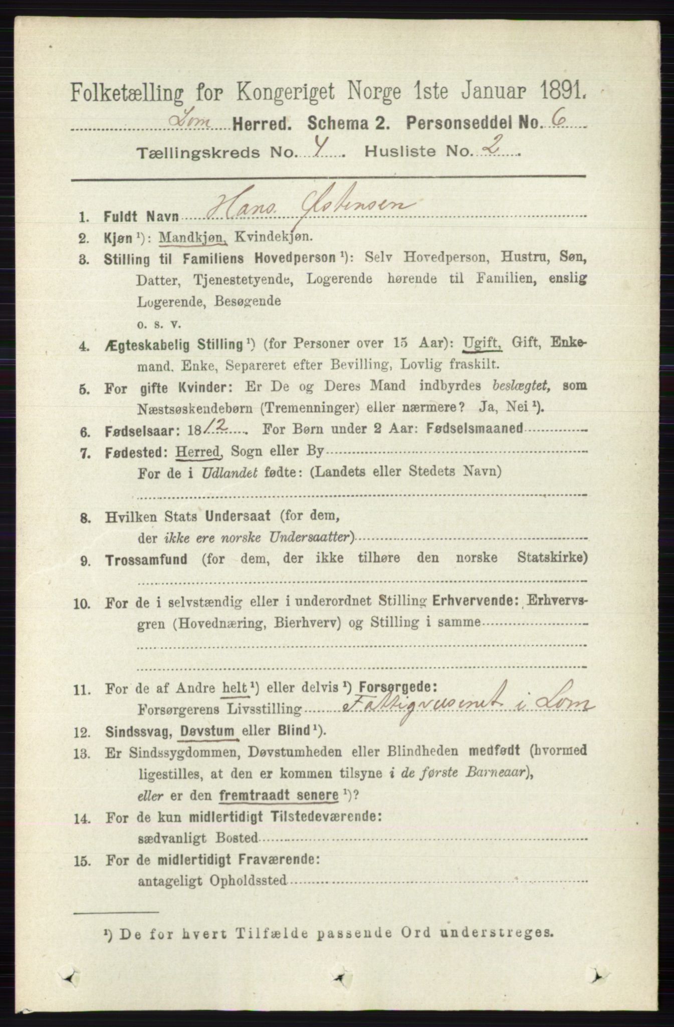 RA, 1891 census for 0514 Lom, 1891, p. 1515