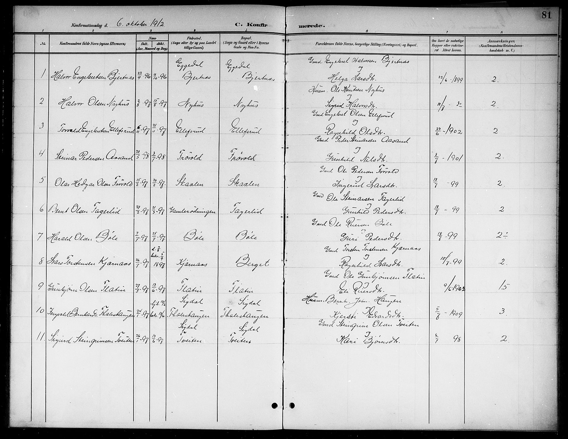 Sigdal kirkebøker, SAKO/A-245/G/Gb/L0003: Parish register (copy) no. II 3, 1901-1916, p. 81
