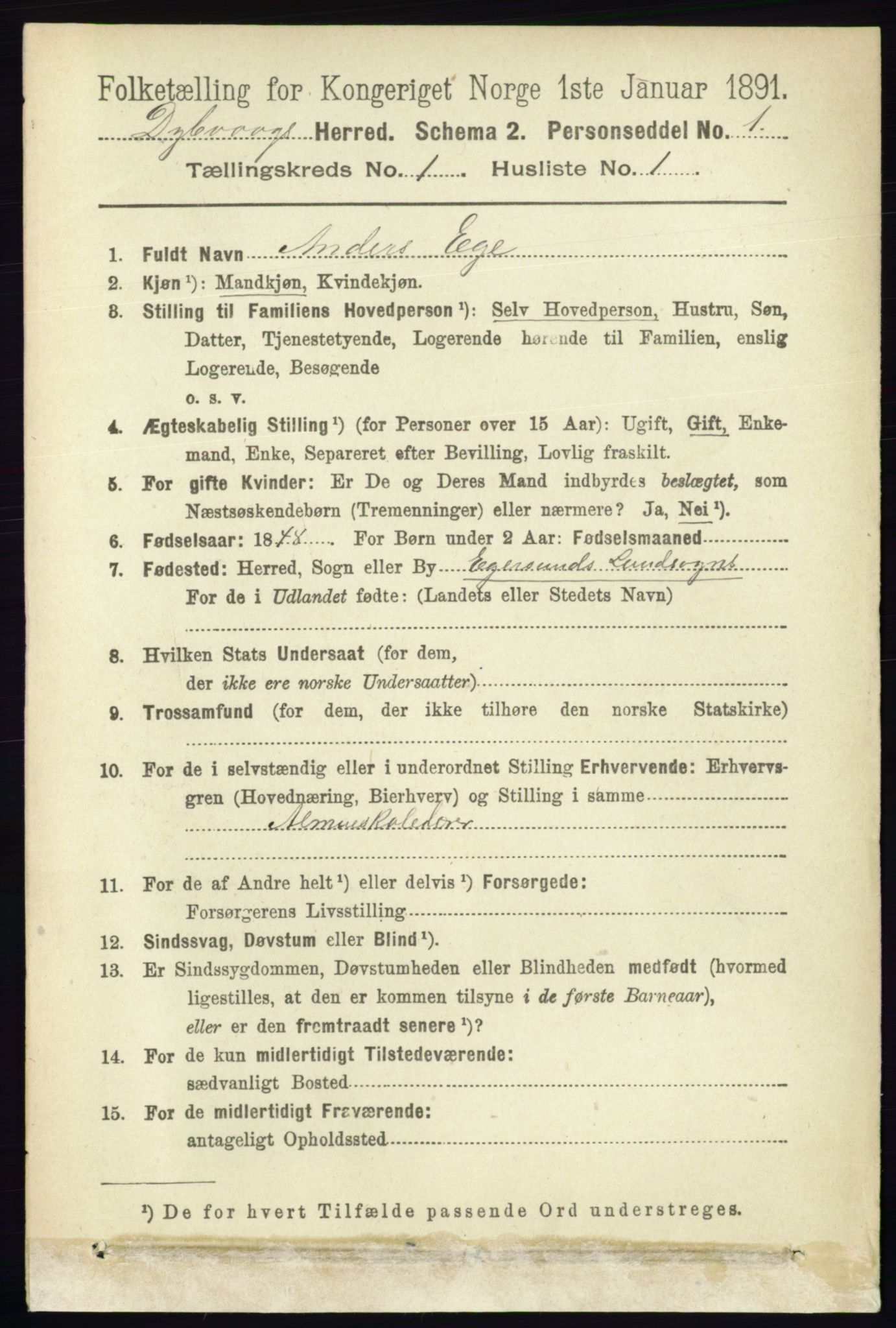 RA, 1891 census for 0915 Dypvåg, 1891, p. 106