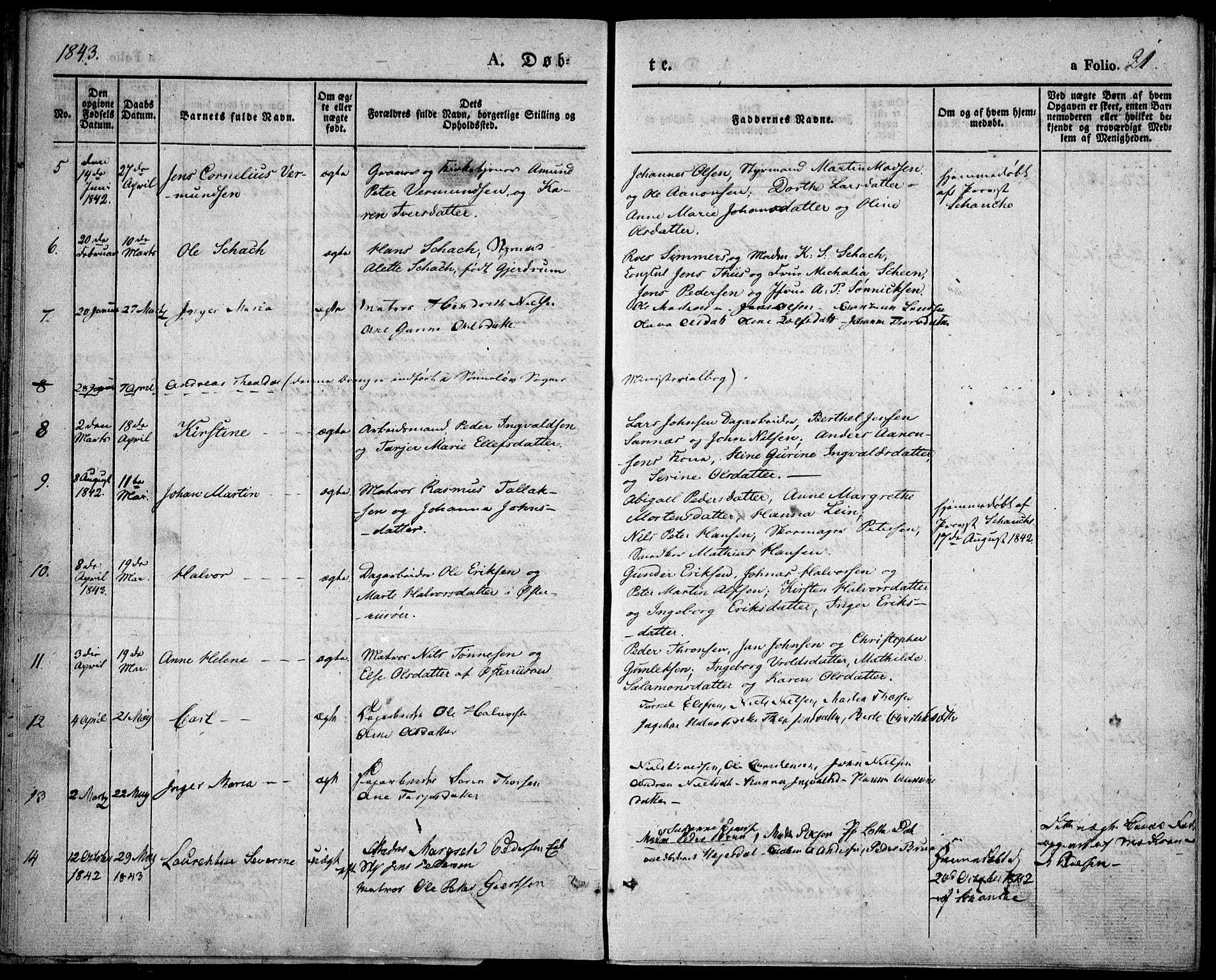 Risør sokneprestkontor, SAK/1111-0035/F/Fa/L0003: Parish register (official) no. A 3, 1838-1864, p. 21
