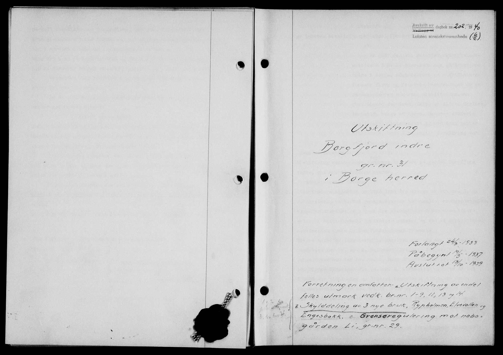 Lofoten sorenskriveri, SAT/A-0017/1/2/2C/L0007a: Mortgage book no. 7a, 1939-1940, Diary no: : 202/1940