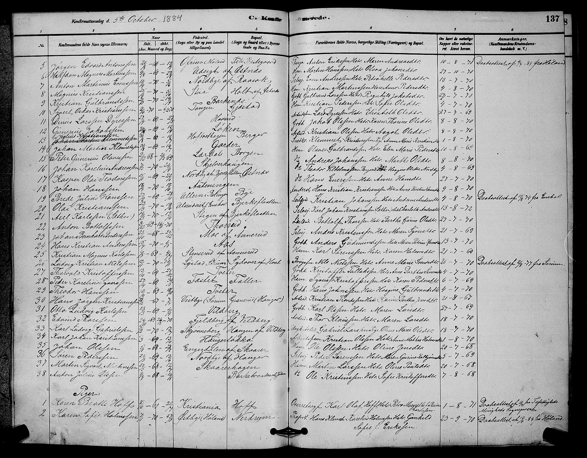 Fet prestekontor Kirkebøker, AV/SAO-A-10370a/G/Ga/L0006: Parish register (copy) no. I 6, 1878-1891, p. 137