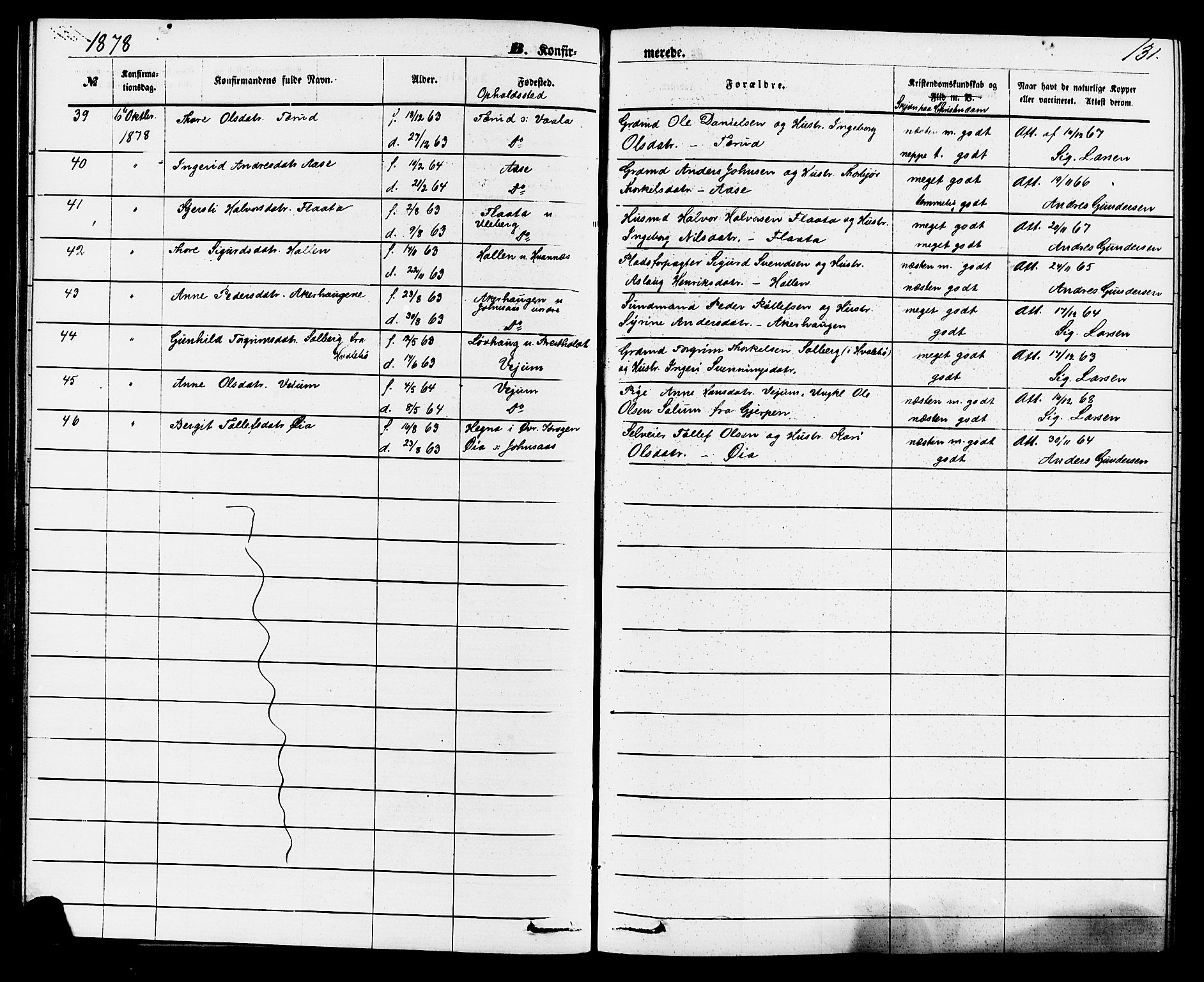 Sauherad kirkebøker, SAKO/A-298/F/Fa/L0008: Parish register (official) no. I 8, 1873-1886, p. 131