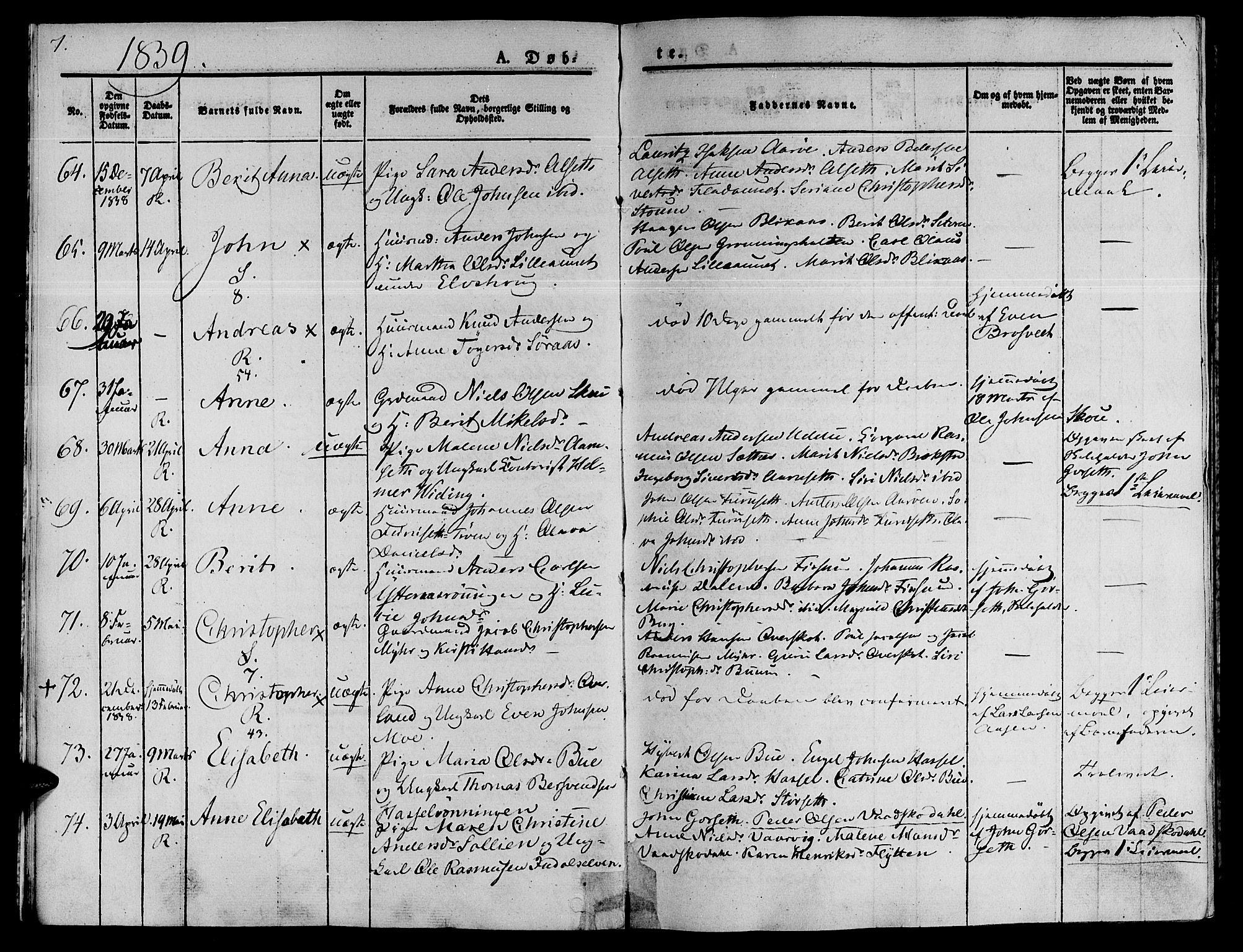 Ministerialprotokoller, klokkerbøker og fødselsregistre - Sør-Trøndelag, SAT/A-1456/646/L0610: Parish register (official) no. 646A08, 1837-1847, p. 7