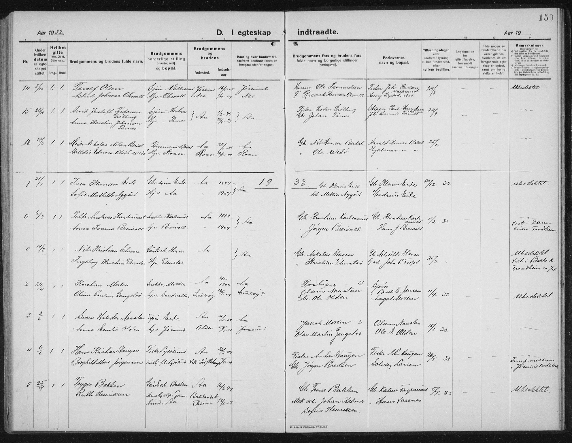 Ministerialprotokoller, klokkerbøker og fødselsregistre - Sør-Trøndelag, SAT/A-1456/655/L0689: Parish register (copy) no. 655C05, 1922-1936, p. 150