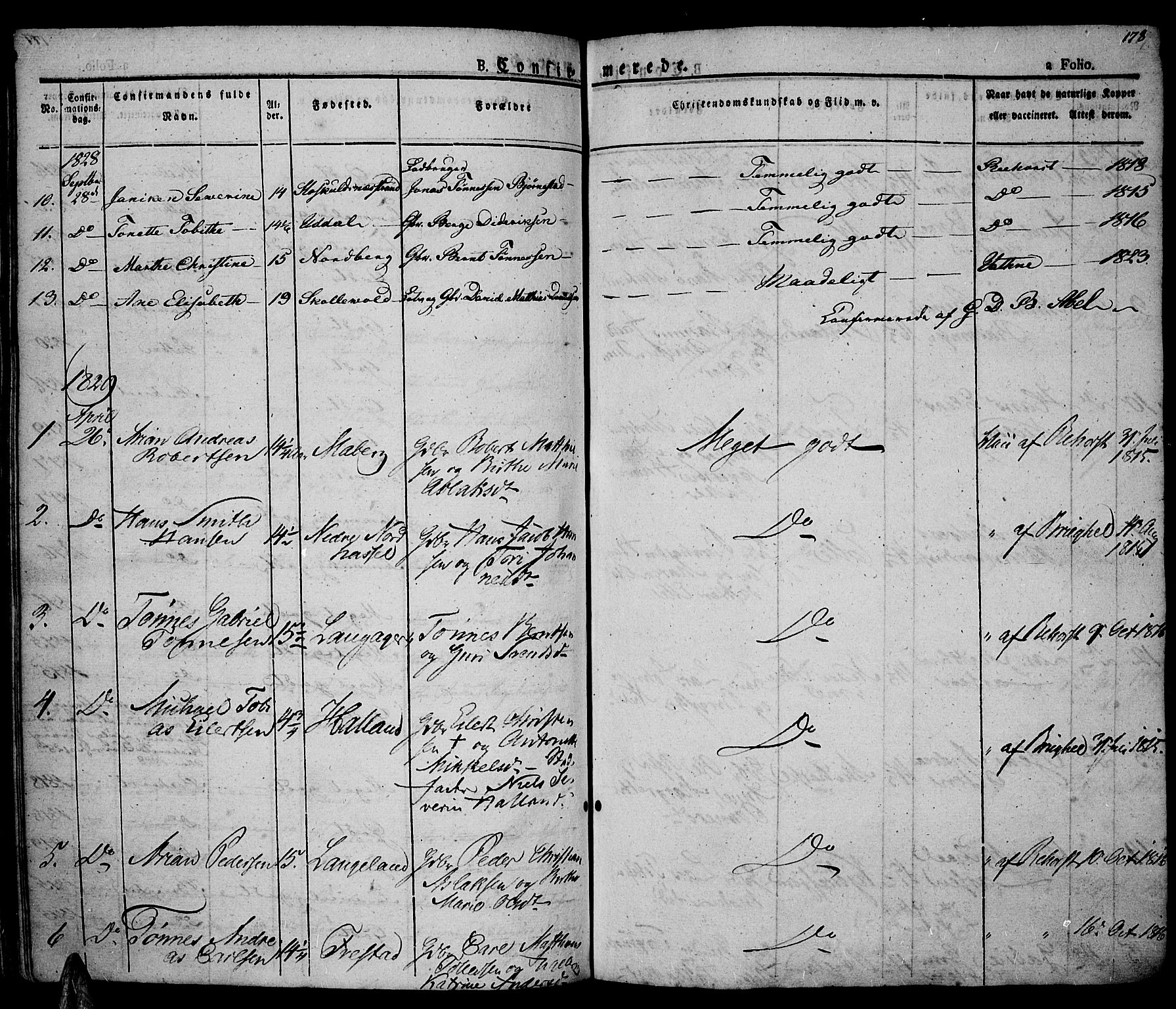 Lista sokneprestkontor, AV/SAK-1111-0027/F/Fa/L0008: Parish register (official) no. A 8, 1823-1835, p. 178