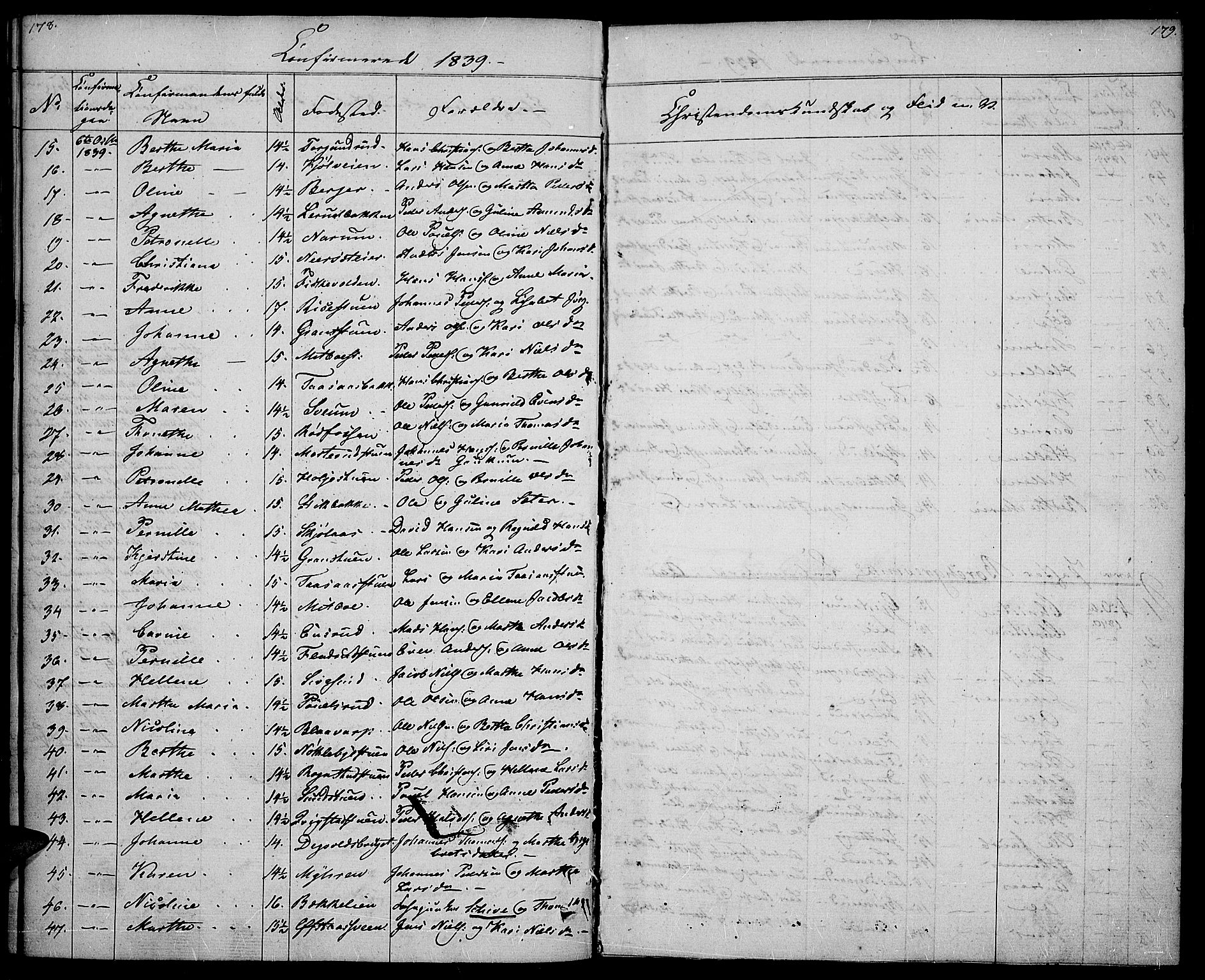 Vestre Toten prestekontor, SAH/PREST-108/H/Ha/Haa/L0003: Parish register (official) no. 3, 1836-1843, p. 178-179