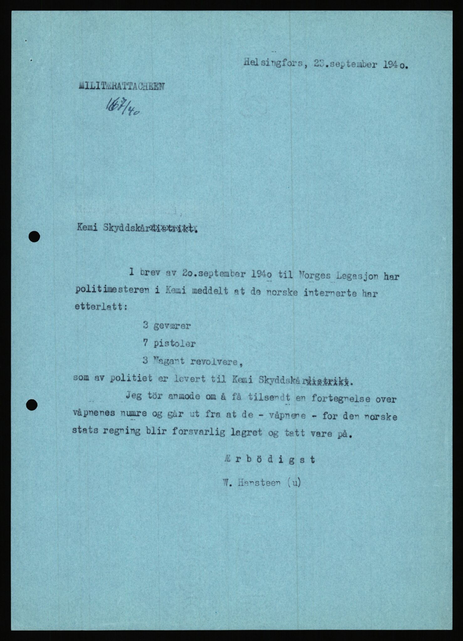 Forsvaret, Forsvarets krigshistoriske avdeling, RA/RAFA-2017/Y/Ya/L0006: II-C-11-11,2 - Utenriksdepartementet.  Legasjonen i Helsingfors., 1940-1946, p. 145