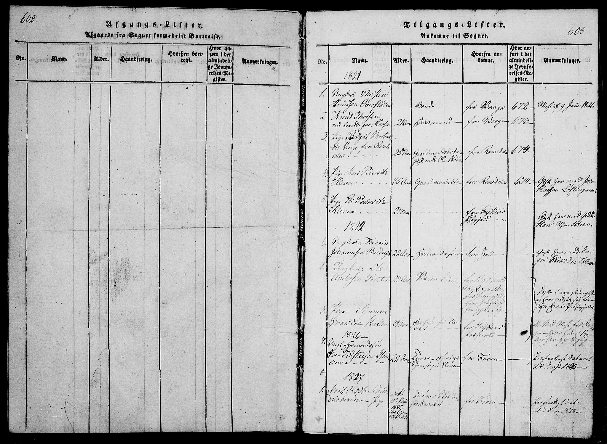 Lesja prestekontor, SAH/PREST-068/H/Ha/Haa/L0004: Parish register (official) no. 4, 1820-1829, p. 602-603