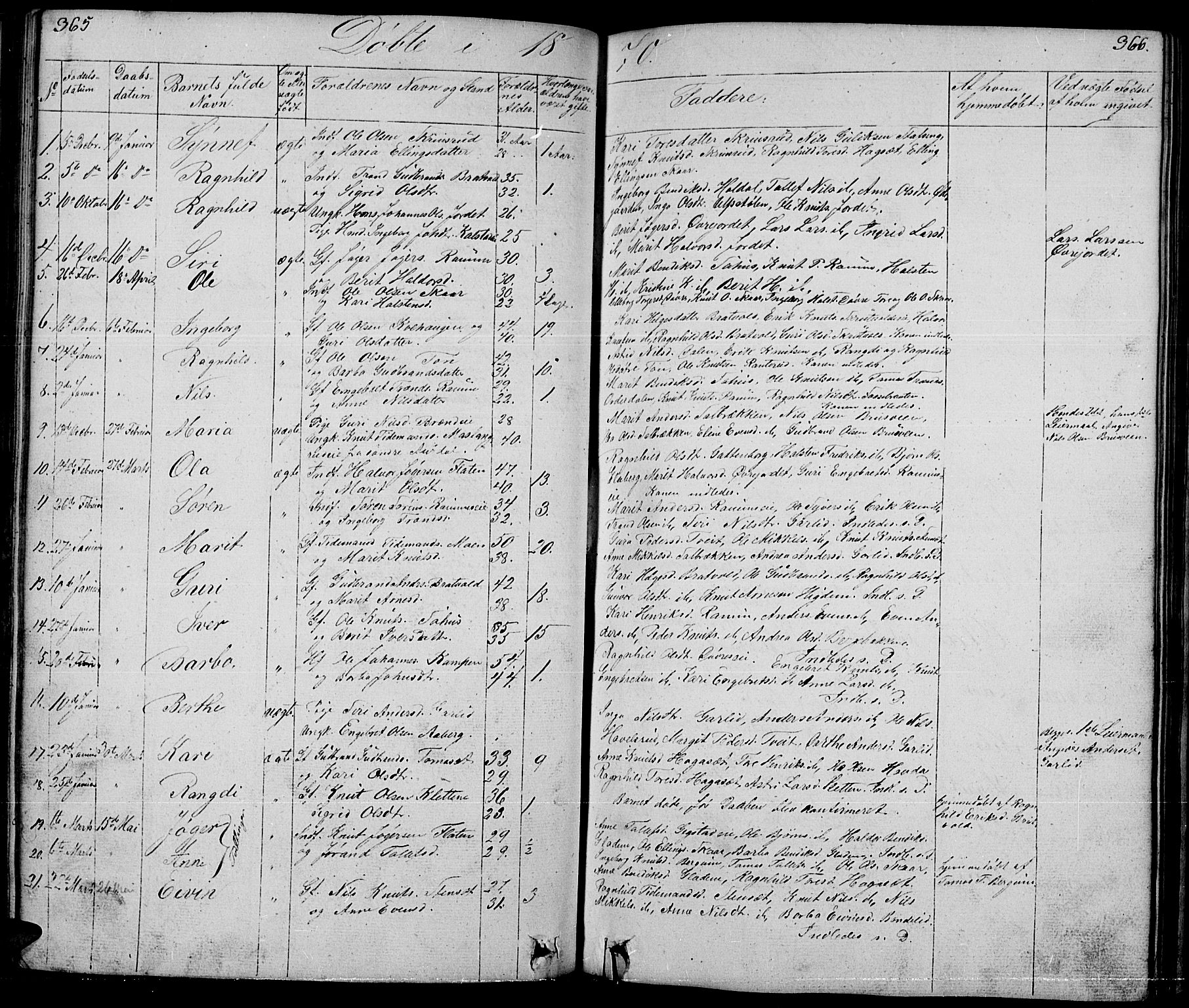 Nord-Aurdal prestekontor, SAH/PREST-132/H/Ha/Hab/L0001: Parish register (copy) no. 1, 1834-1887, p. 365-366