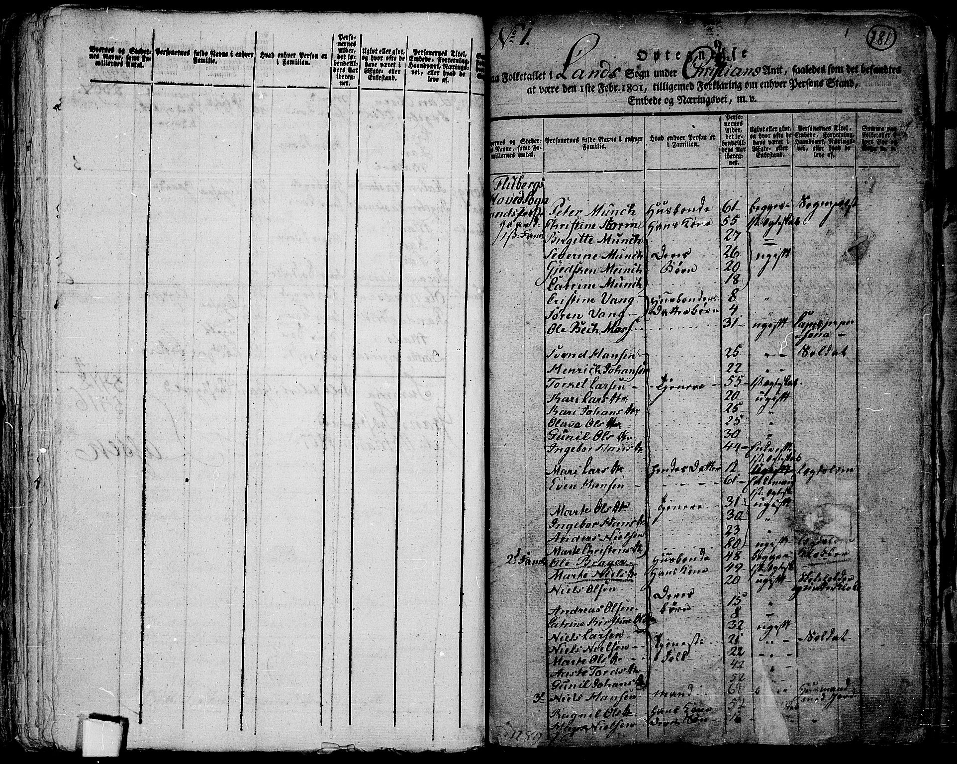 RA, 1801 census for 0536P Land, 1801, p. 780b-781a