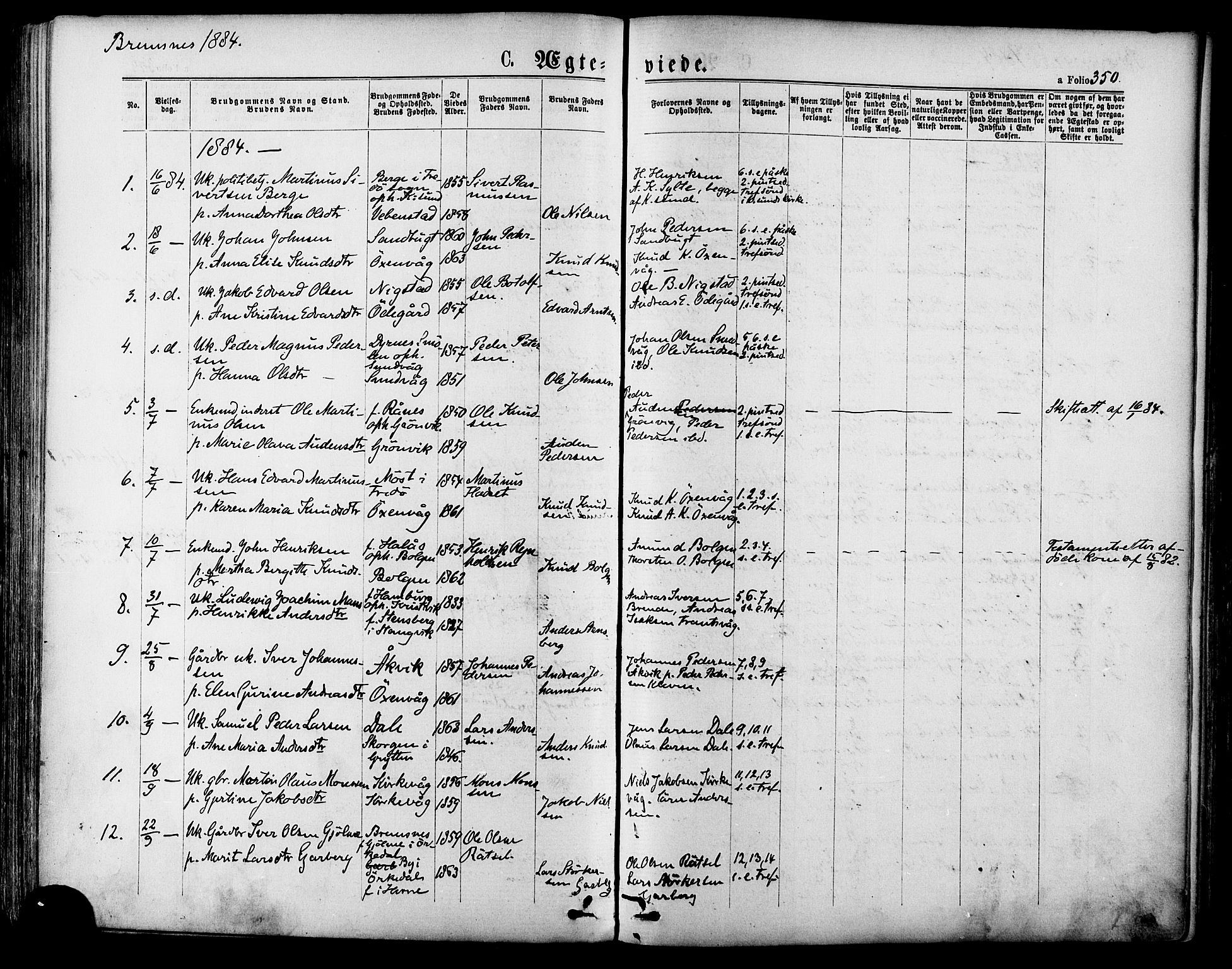 Ministerialprotokoller, klokkerbøker og fødselsregistre - Møre og Romsdal, SAT/A-1454/568/L0806: Parish register (official) no. 568A12 /3, 1878-1884, p. 350