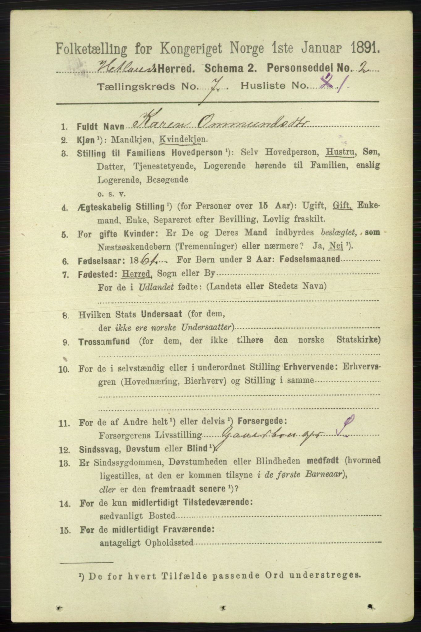 RA, 1891 census for 1126 Hetland, 1891, p. 3777