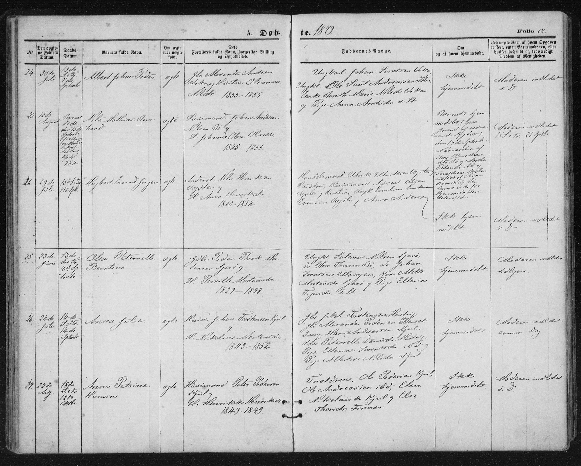 Ministerialprotokoller, klokkerbøker og fødselsregistre - Nordland, SAT/A-1459/816/L0241: Parish register (official) no. 816A07, 1870-1885, p. 57