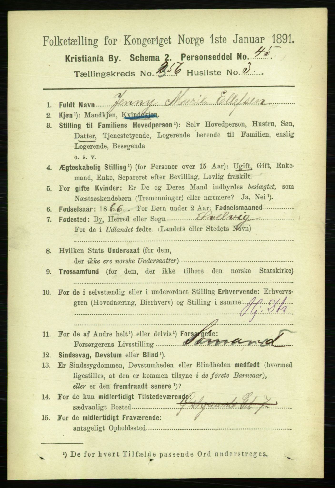 RA, 1891 census for 0301 Kristiania, 1891, p. 155820