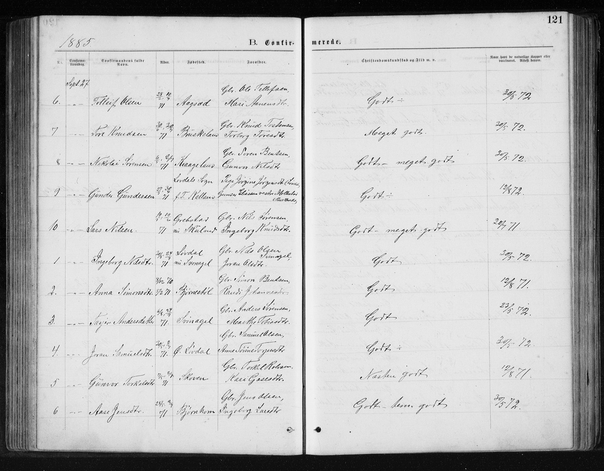 Holum sokneprestkontor, AV/SAK-1111-0022/F/Fb/Fbb/L0003: Parish register (copy) no. B 3, 1875-1898, p. 121