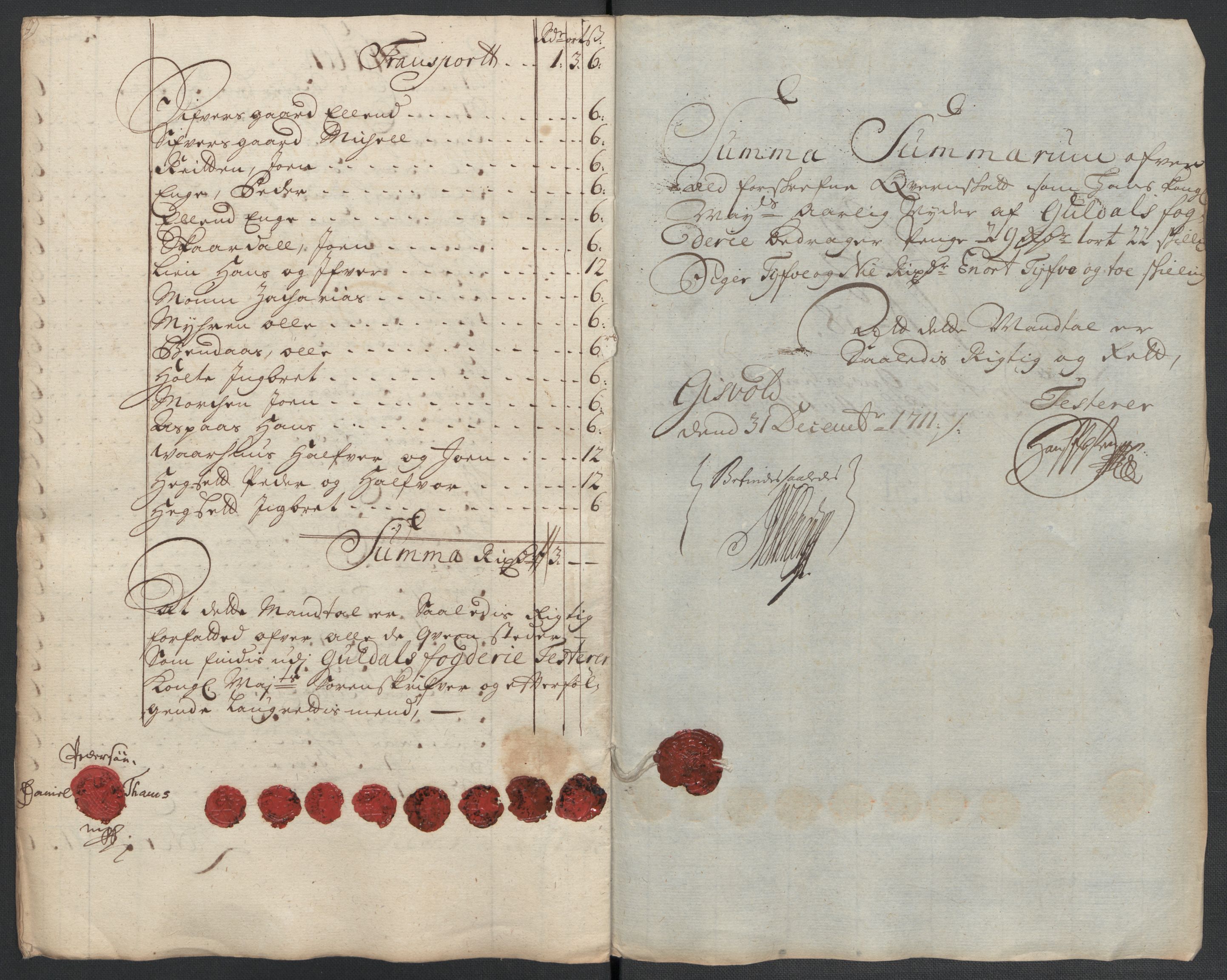 Rentekammeret inntil 1814, Reviderte regnskaper, Fogderegnskap, RA/EA-4092/R60/L3961: Fogderegnskap Orkdal og Gauldal, 1711, p. 353
