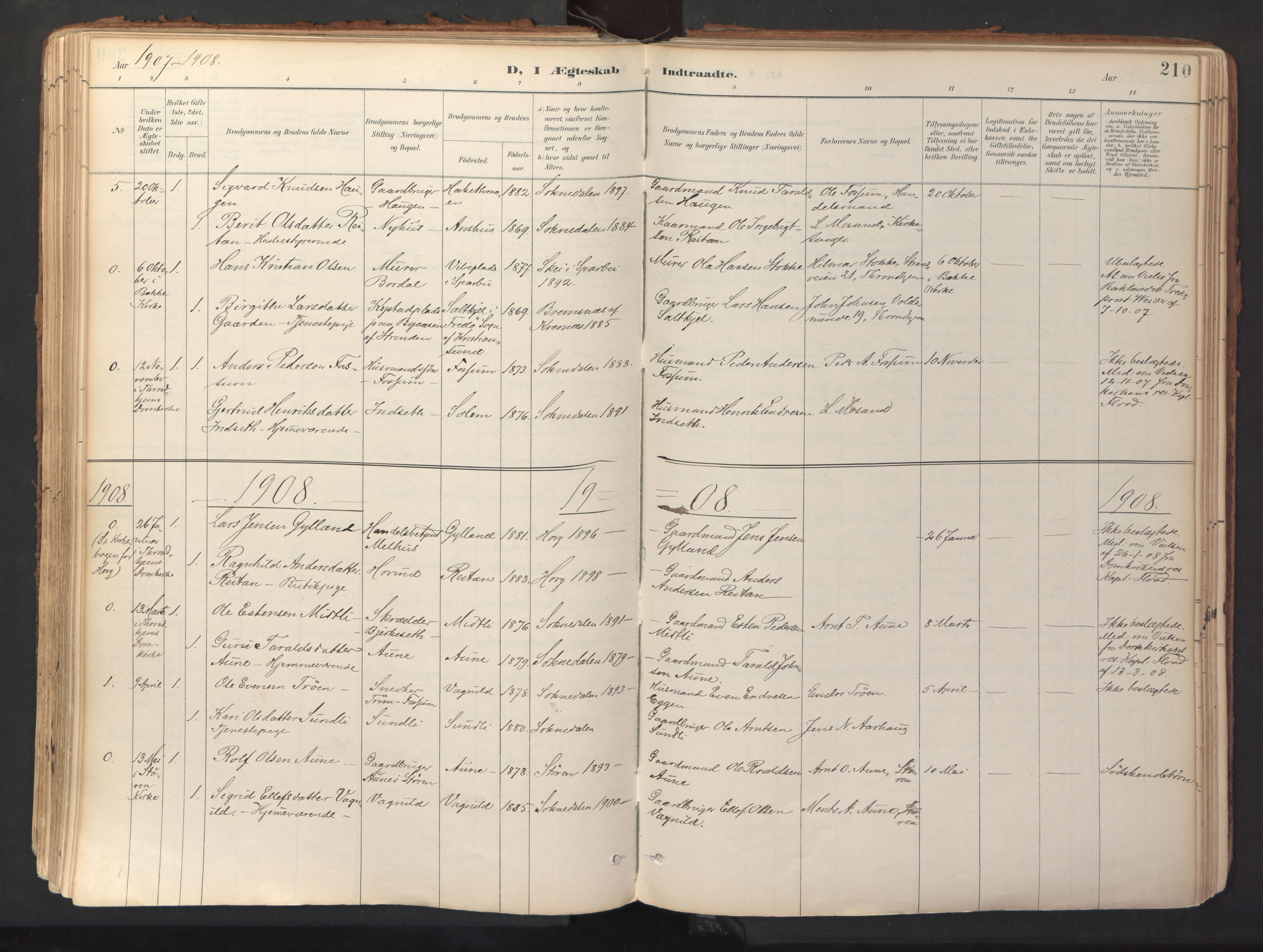 Ministerialprotokoller, klokkerbøker og fødselsregistre - Sør-Trøndelag, SAT/A-1456/689/L1041: Parish register (official) no. 689A06, 1891-1923, p. 210